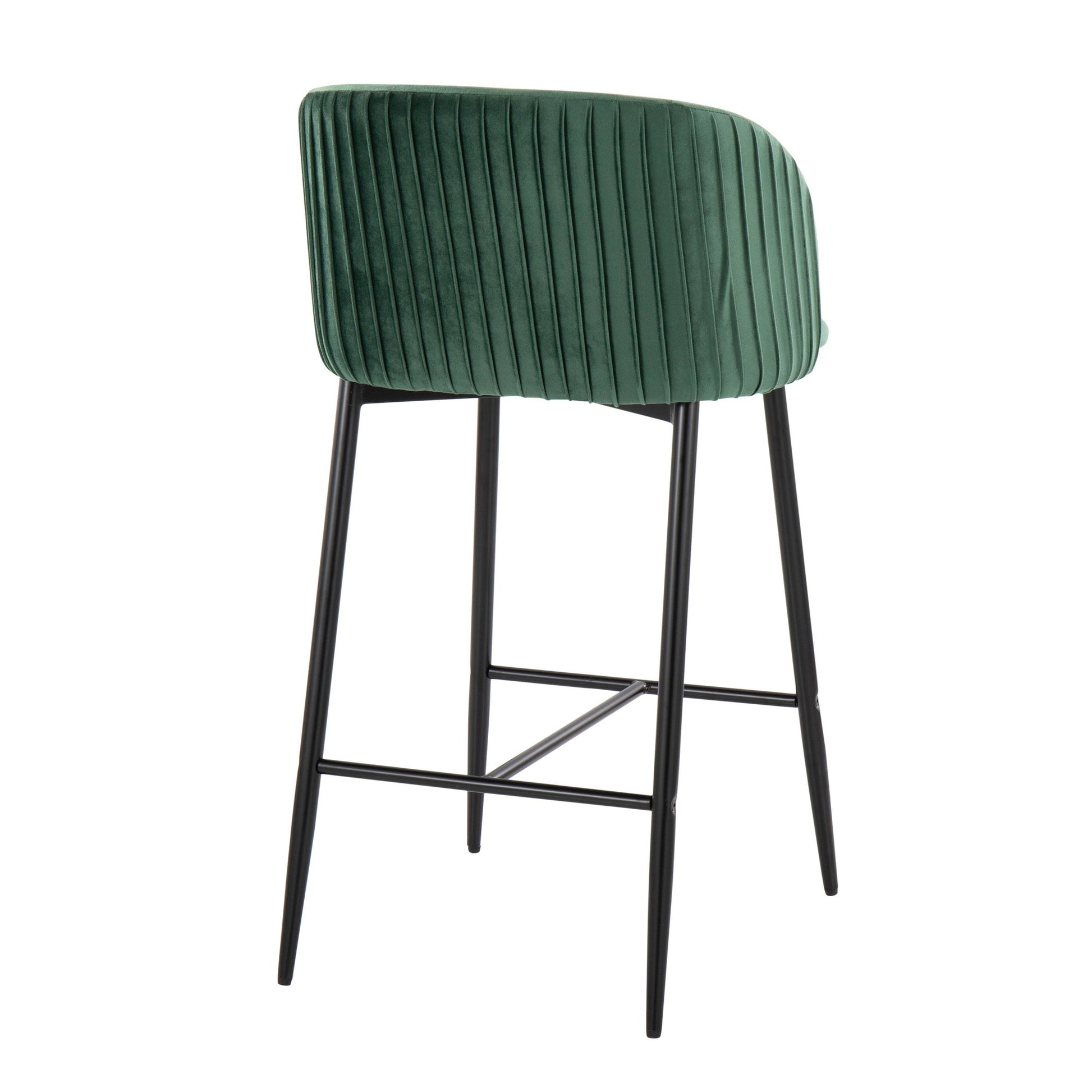 Fran Pleated Contemporary Fixed-Height Counter Stool in Black Metal and Green Velvet By LumiSource - Set of 2 | Counter Stools | Modishstore - 7