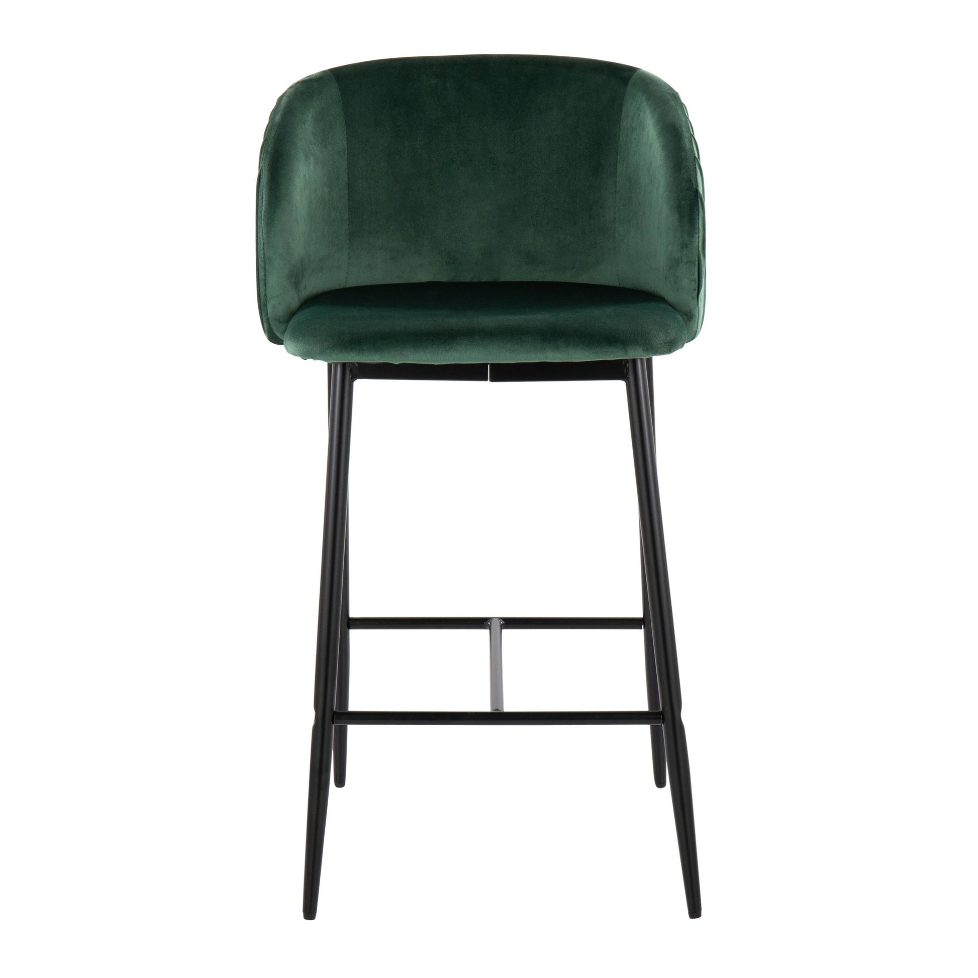 Fran Pleated Contemporary Fixed-Height Counter Stool in Black Metal and Green Velvet By LumiSource - Set of 2 | Counter Stools | Modishstore - 2