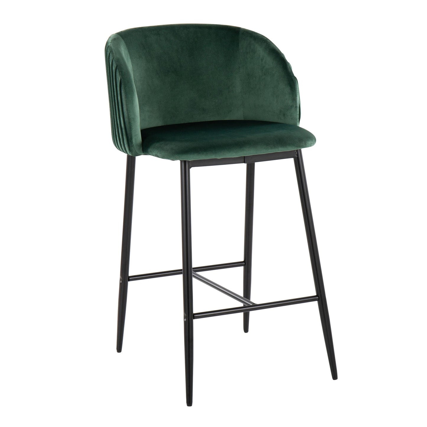 Fran Pleated Contemporary Fixed-Height Counter Stool in Black Metal and Green Velvet By LumiSource - Set of 2 | Counter Stools | Modishstore - 5