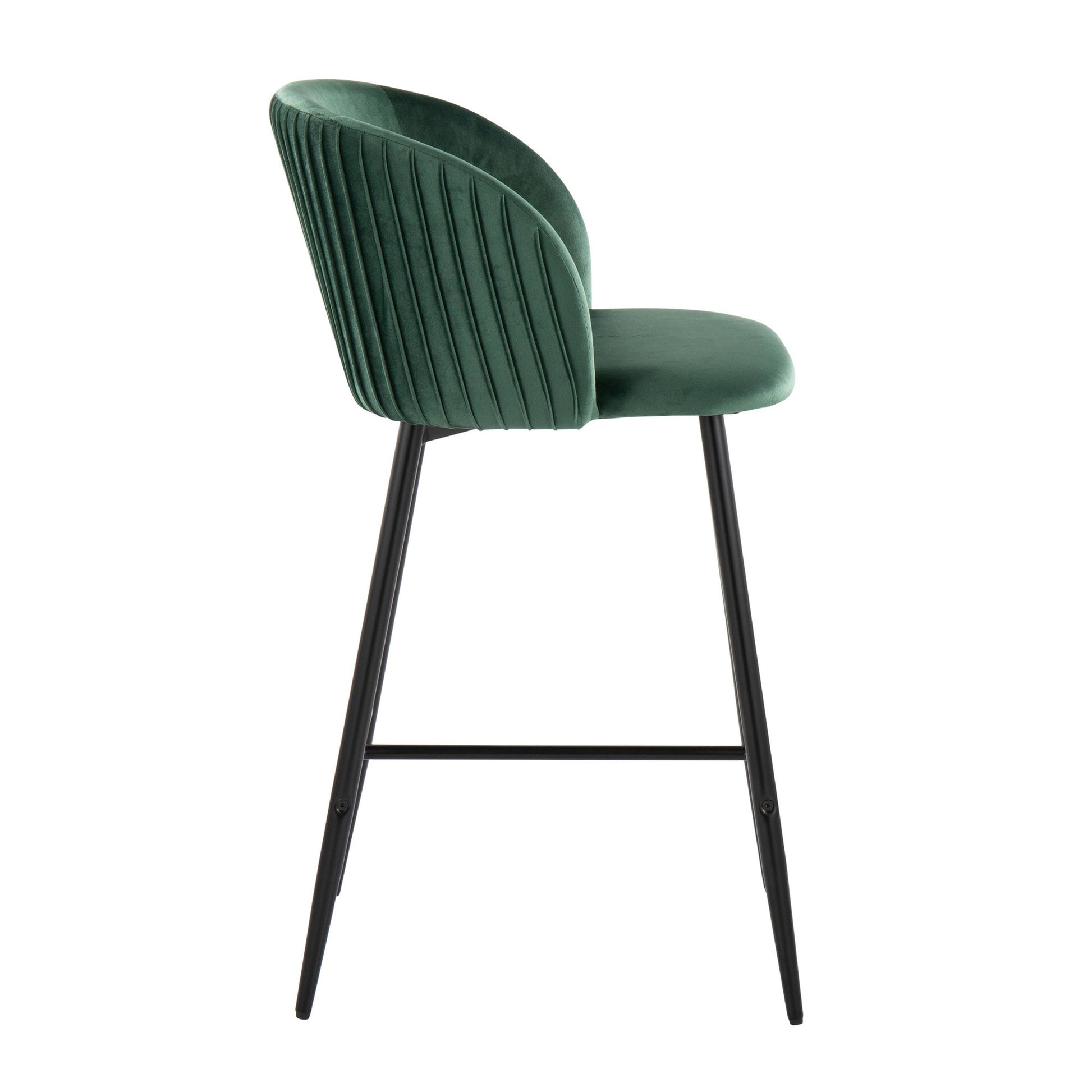 Fran Pleated Contemporary Fixed-Height Counter Stool in Black Metal and Green Velvet By LumiSource - Set of 2 | Counter Stools | Modishstore - 6