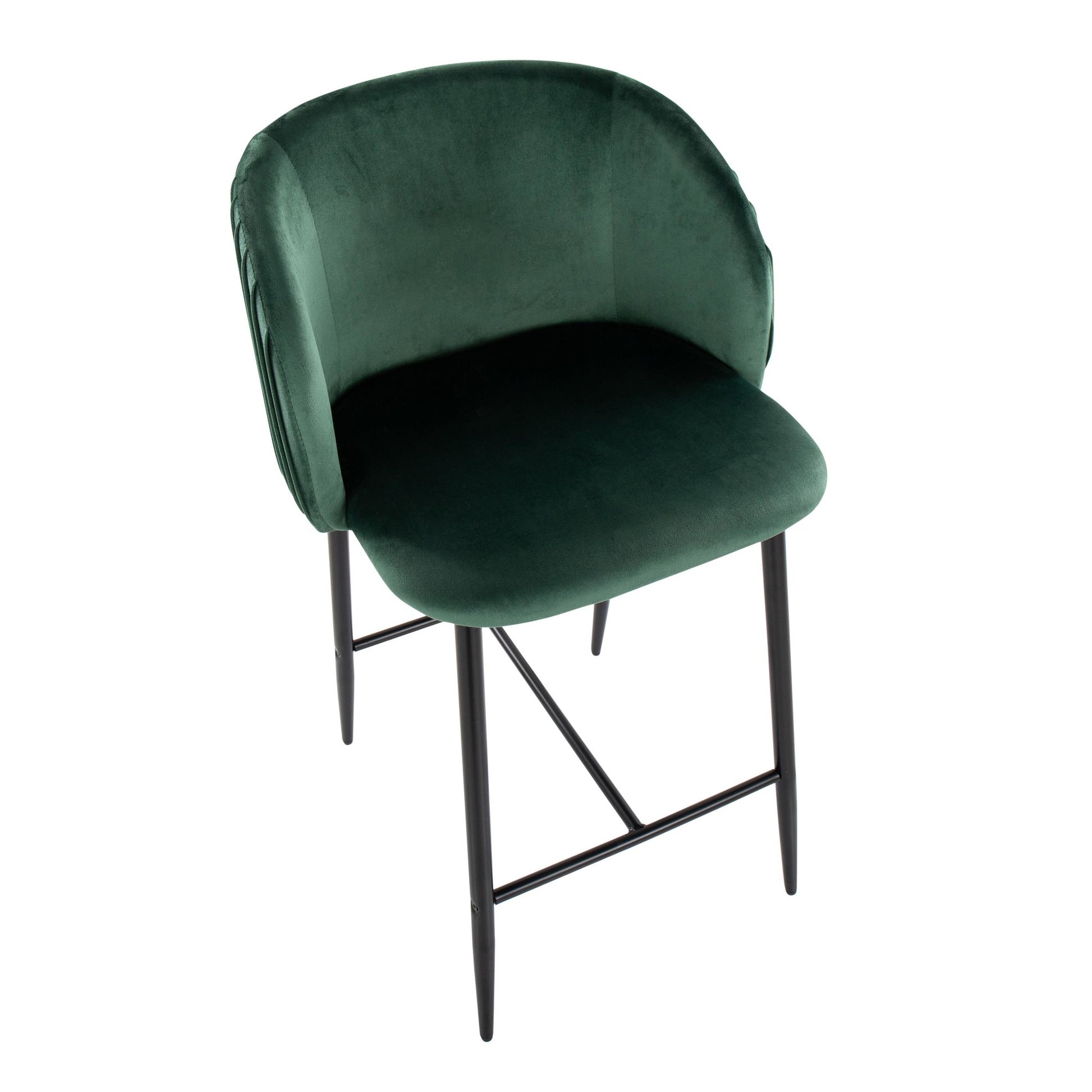 Fran Pleated Contemporary Fixed-Height Counter Stool in Black Metal and Green Velvet By LumiSource - Set of 2 | Counter Stools | Modishstore - 3