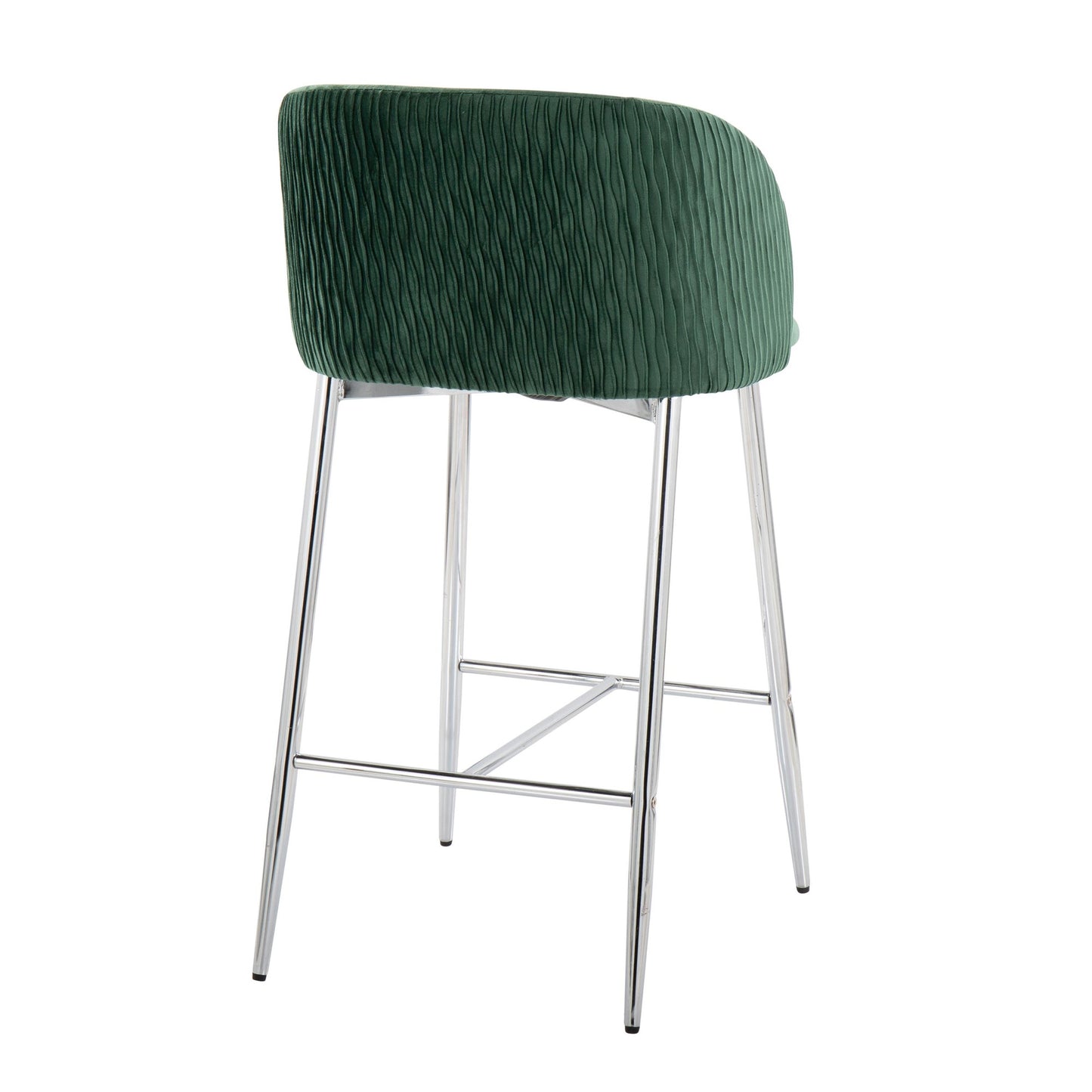 Fran Pleated Contemporary/Glam Fixed-Height Counter Stool in Chrome Metal and Green Velvet By LumiSource - Set of 2 | Counter Stools | Modishstore - 7
