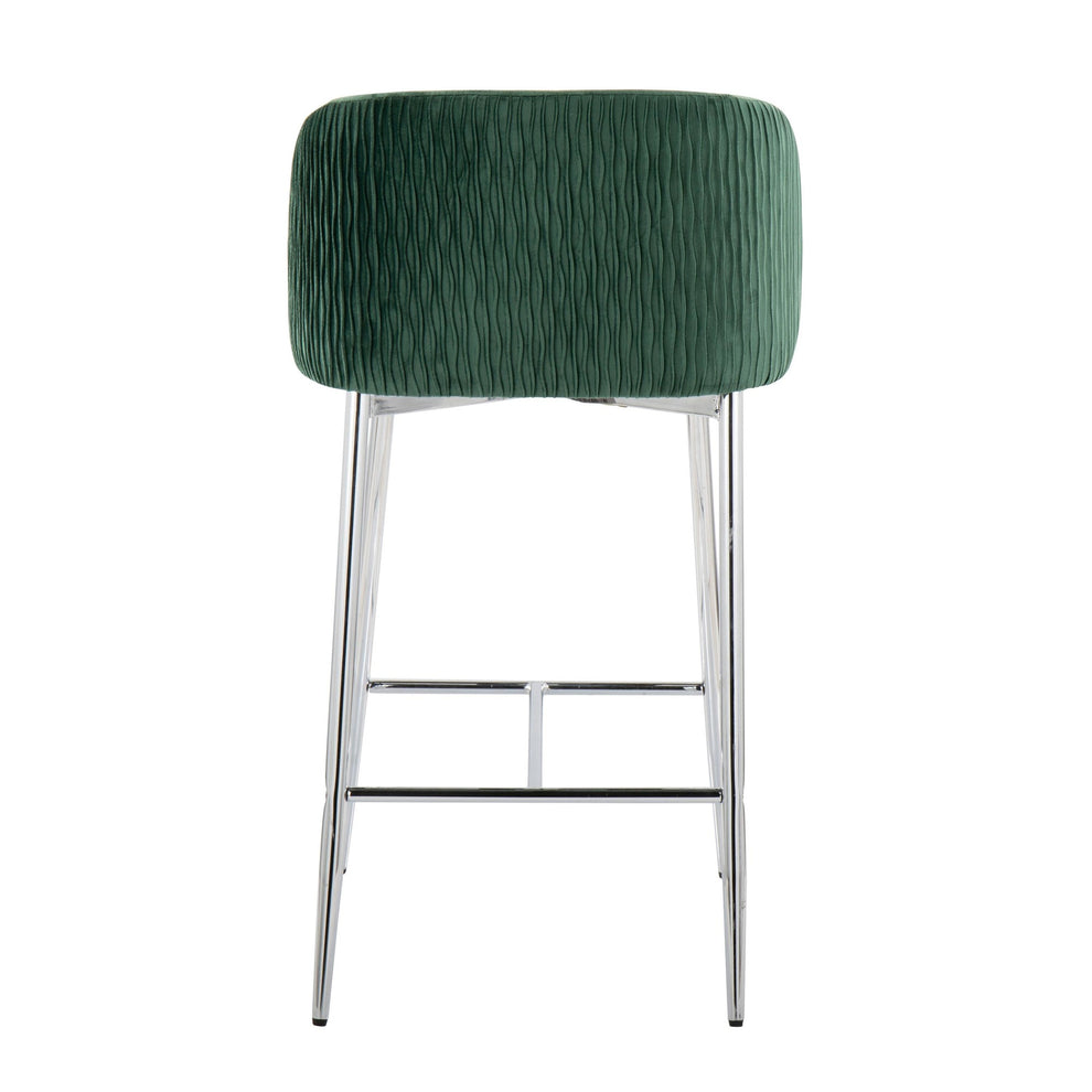 Fran Pleated Contemporary/Glam Fixed-Height Counter Stool in Chrome Metal and Green Velvet By LumiSource - Set of 2 | Counter Stools | Modishstore - 8