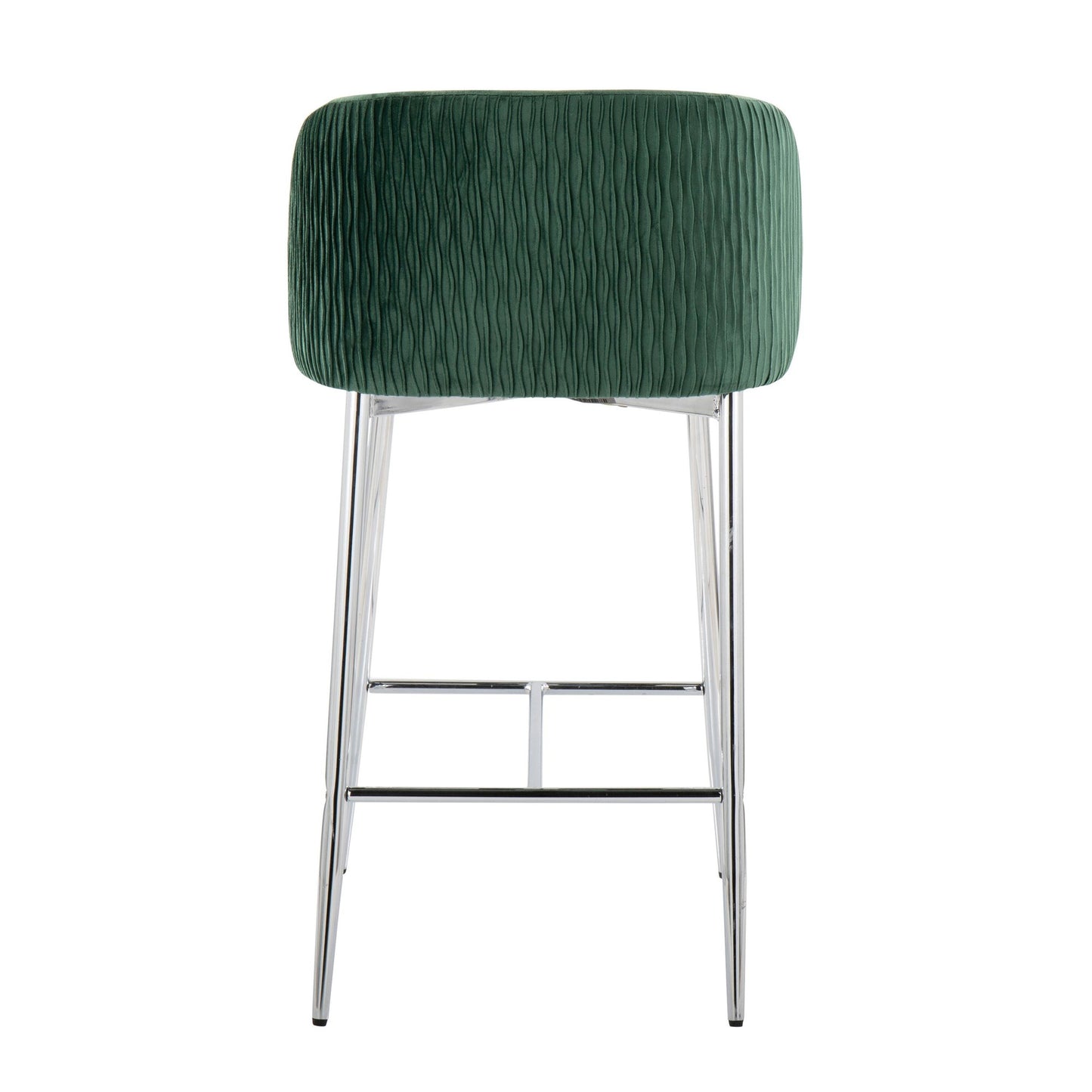 Fran Pleated Waves Contemporary/Glam Fixed-Height Counter Stool in Chrome Metal and Green Velvet By LumiSource - Set of 2 | Counter Stools | Modishstore - 8