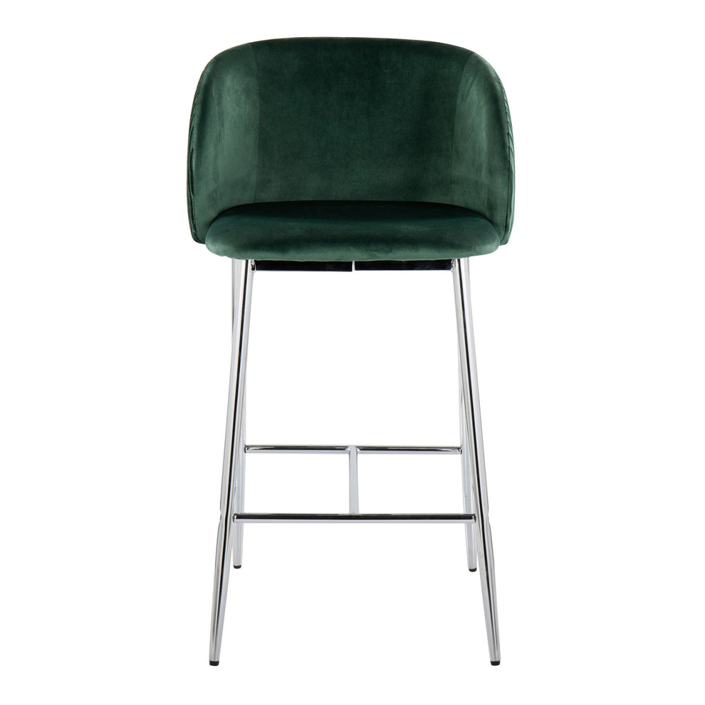 Fran Pleated Contemporary/Glam Fixed-Height Counter Stool in Chrome Metal and Green Velvet By LumiSource - Set of 2 | Counter Stools | Modishstore - 2