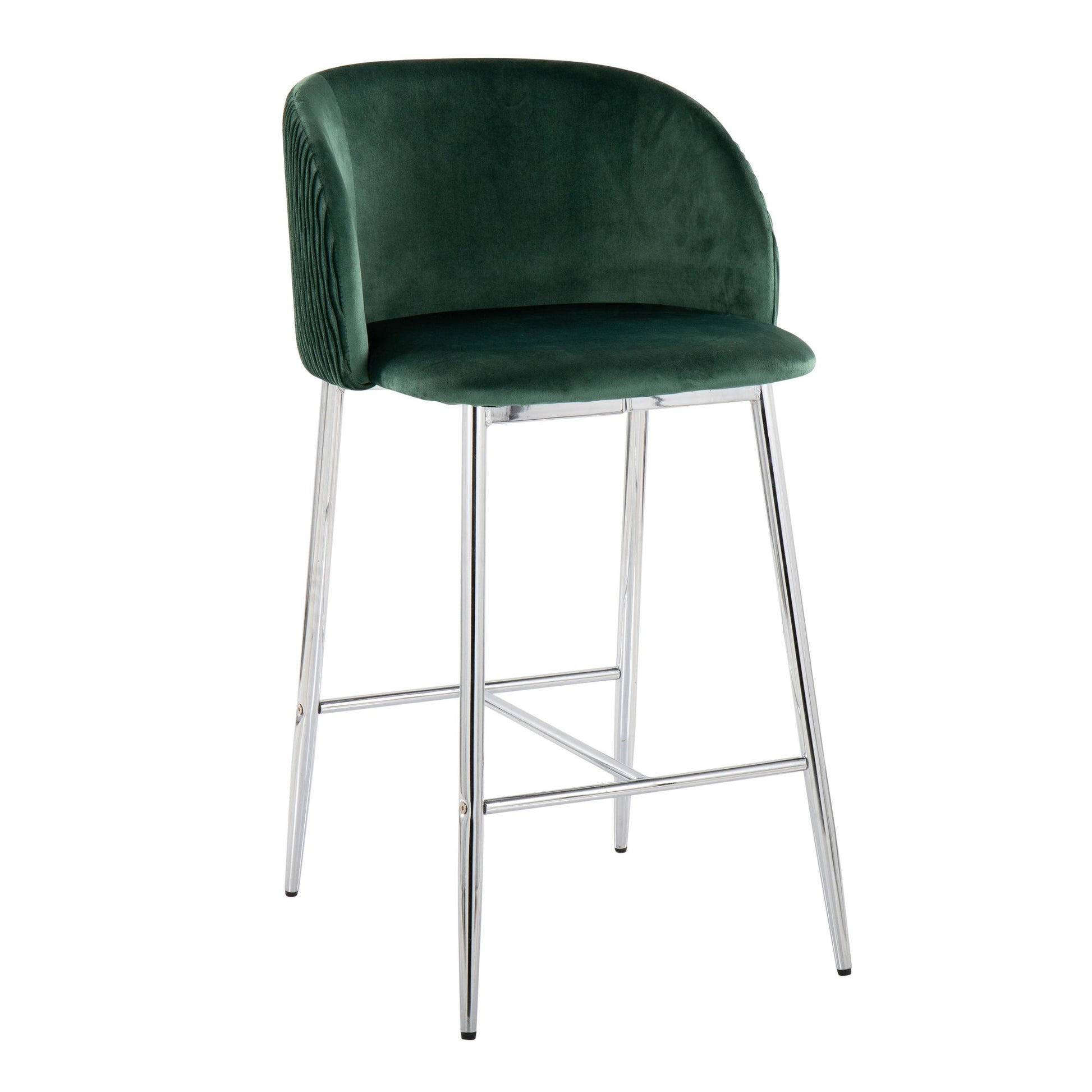 Fran Pleated Contemporary/Glam Fixed-Height Counter Stool in Chrome Metal and Green Velvet By LumiSource - Set of 2 | Counter Stools | Modishstore - 5