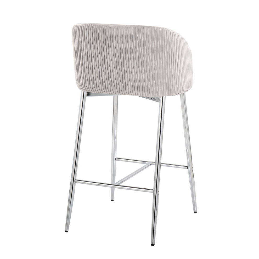 Fran Pleated Waves Contemporary/Glam Fixed-Height Counter Stool in Chrome Metal and Green Velvet By LumiSource - Set of 2 | Counter Stools | Modishstore - 15