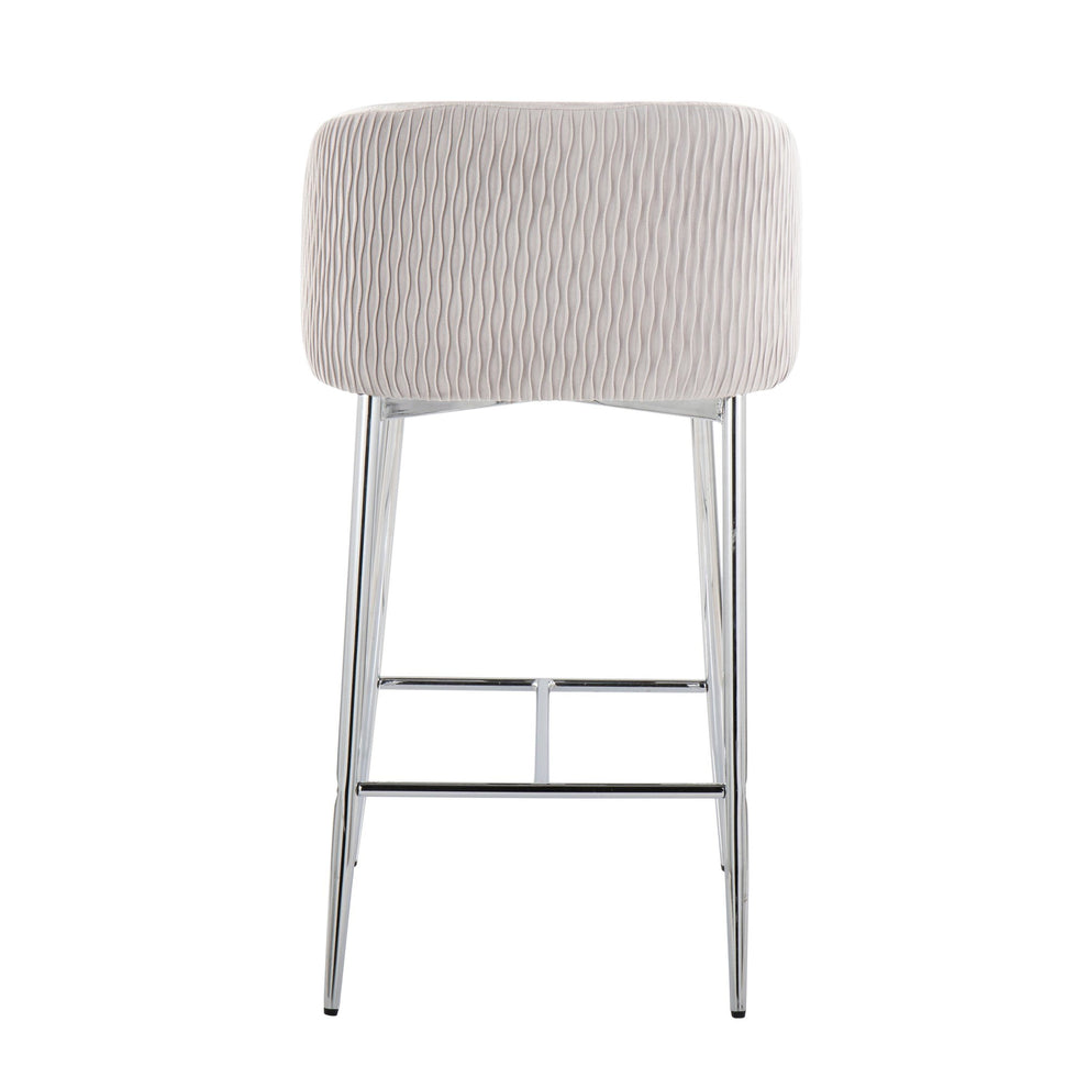 Fran Pleated Waves Contemporary/Glam Fixed-Height Counter Stool in Chrome Metal and Green Velvet By LumiSource - Set of 2 | Counter Stools | Modishstore - 16