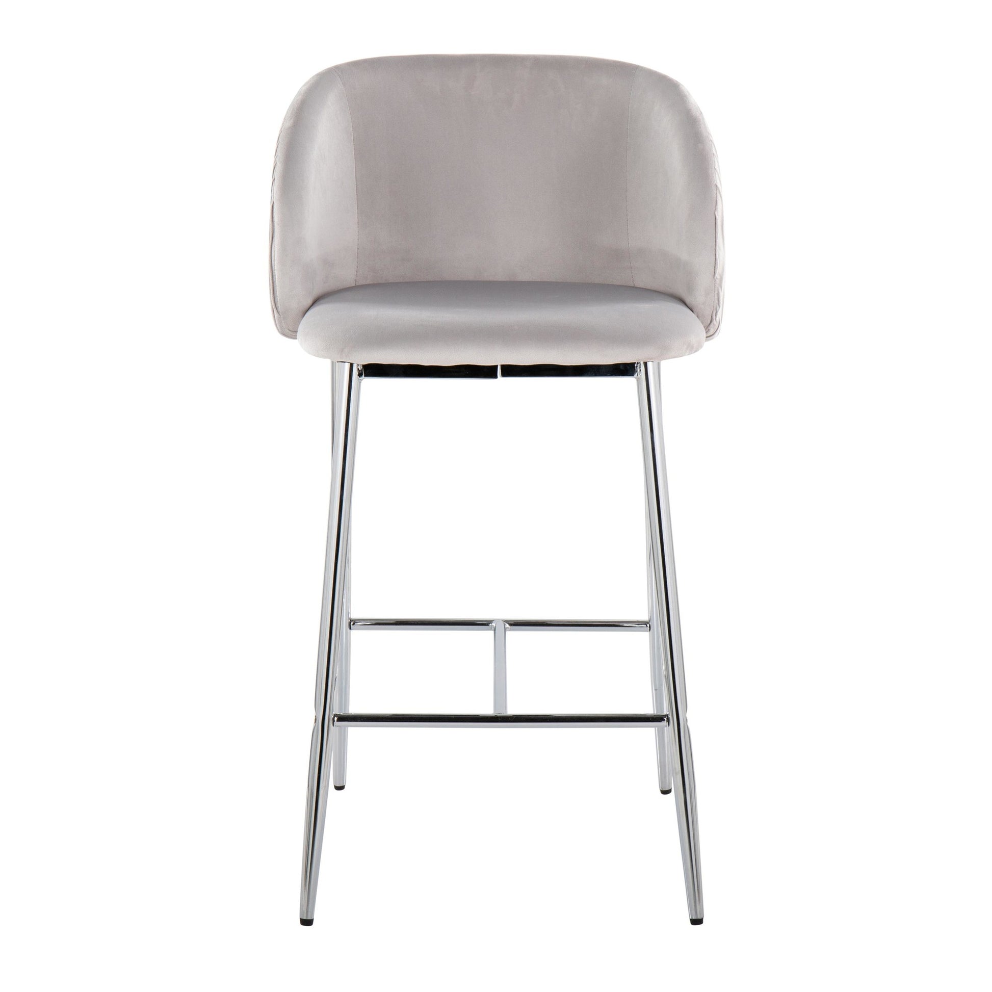 Fran Pleated Waves Contemporary/Glam Fixed-Height Counter Stool in Chrome Metal and Green Velvet By LumiSource - Set of 2 | Counter Stools | Modishstore - 10