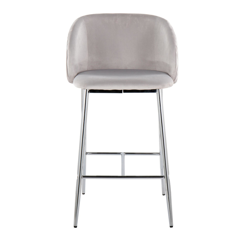 Fran Pleated Waves Contemporary/Glam Fixed-Height Counter Stool in Chrome Metal and Green Velvet By LumiSource - Set of 2 | Counter Stools | Modishstore - 10