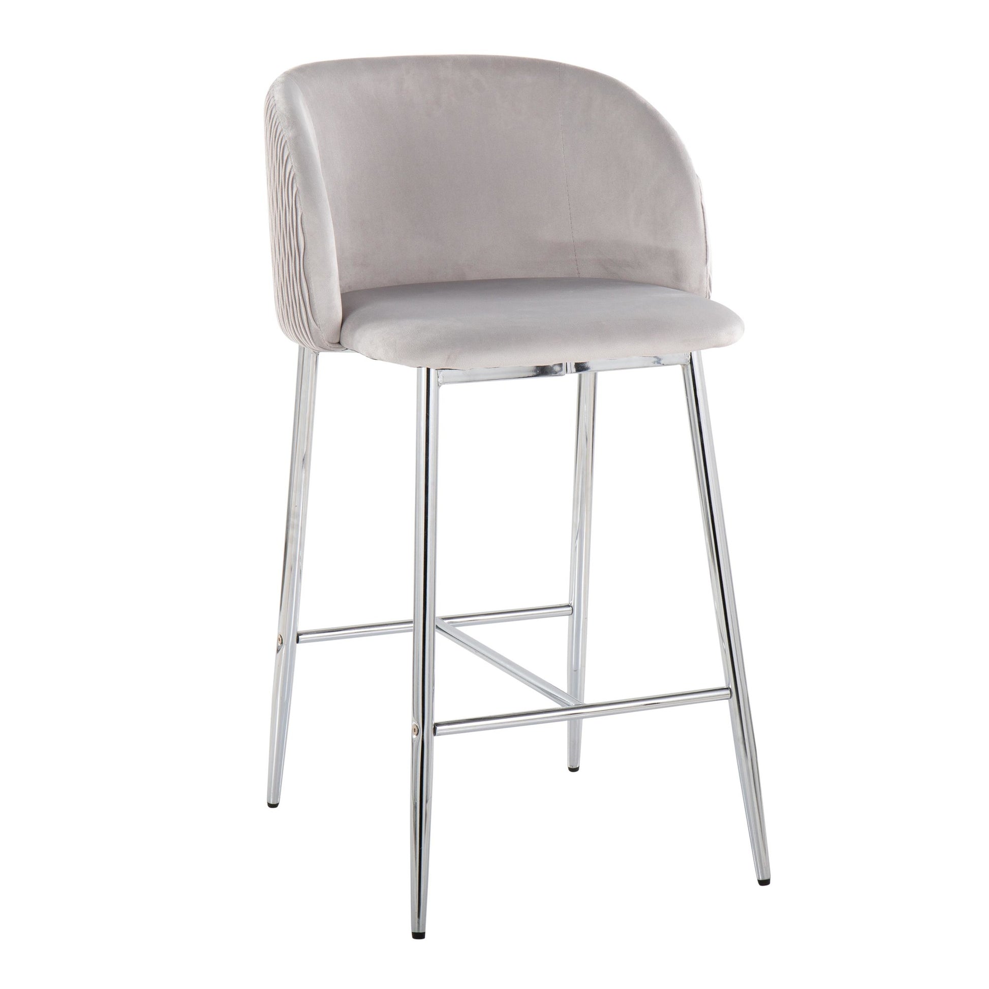 Fran Pleated Waves Contemporary/Glam Fixed-Height Counter Stool in Chrome Metal and Green Velvet By LumiSource - Set of 2 | Counter Stools | Modishstore - 13