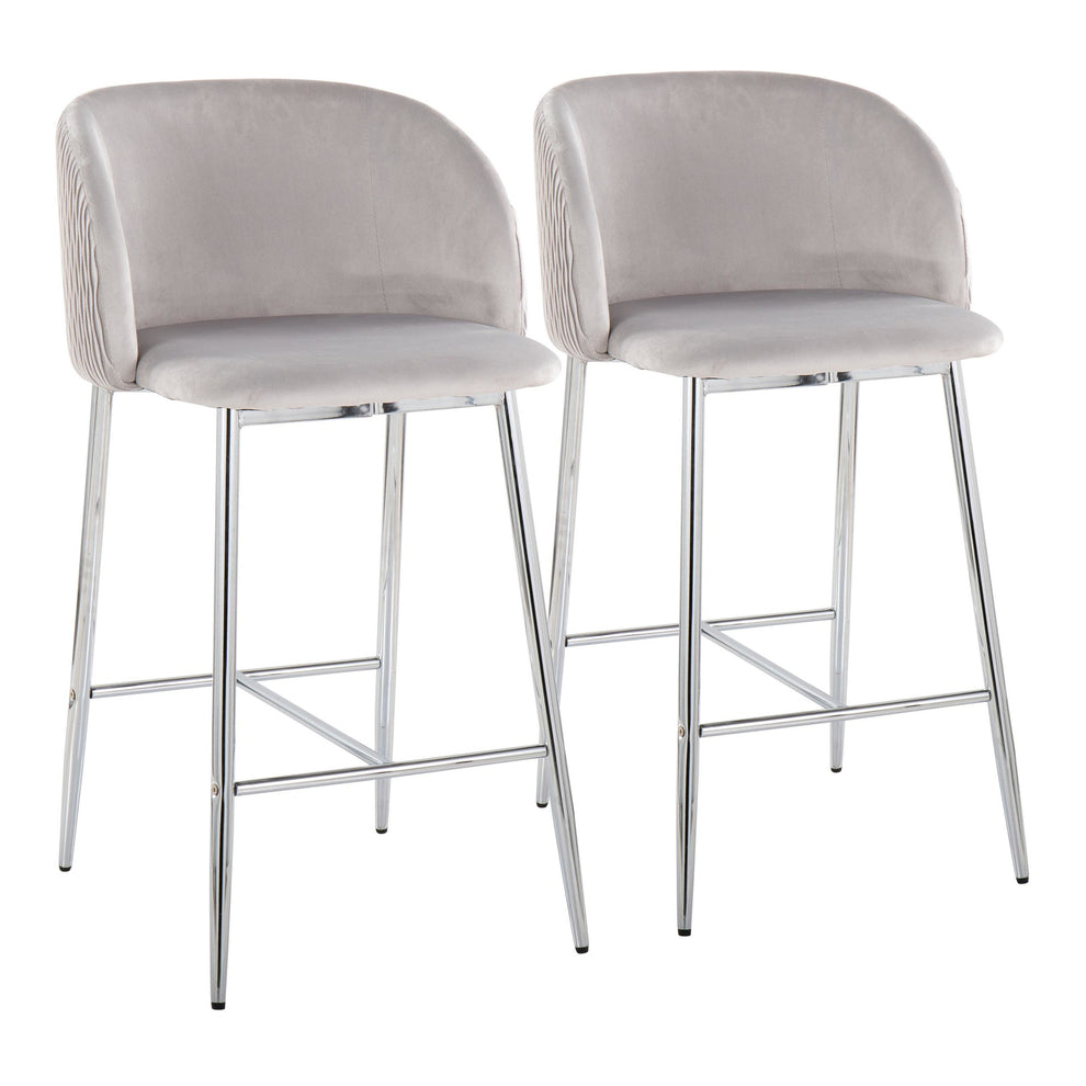 Fran Pleated Waves Contemporary/Glam Fixed-Height Counter Stool in Chrome Metal and Green Velvet By LumiSource - Set of 2 | Counter Stools | Modishstore - 9