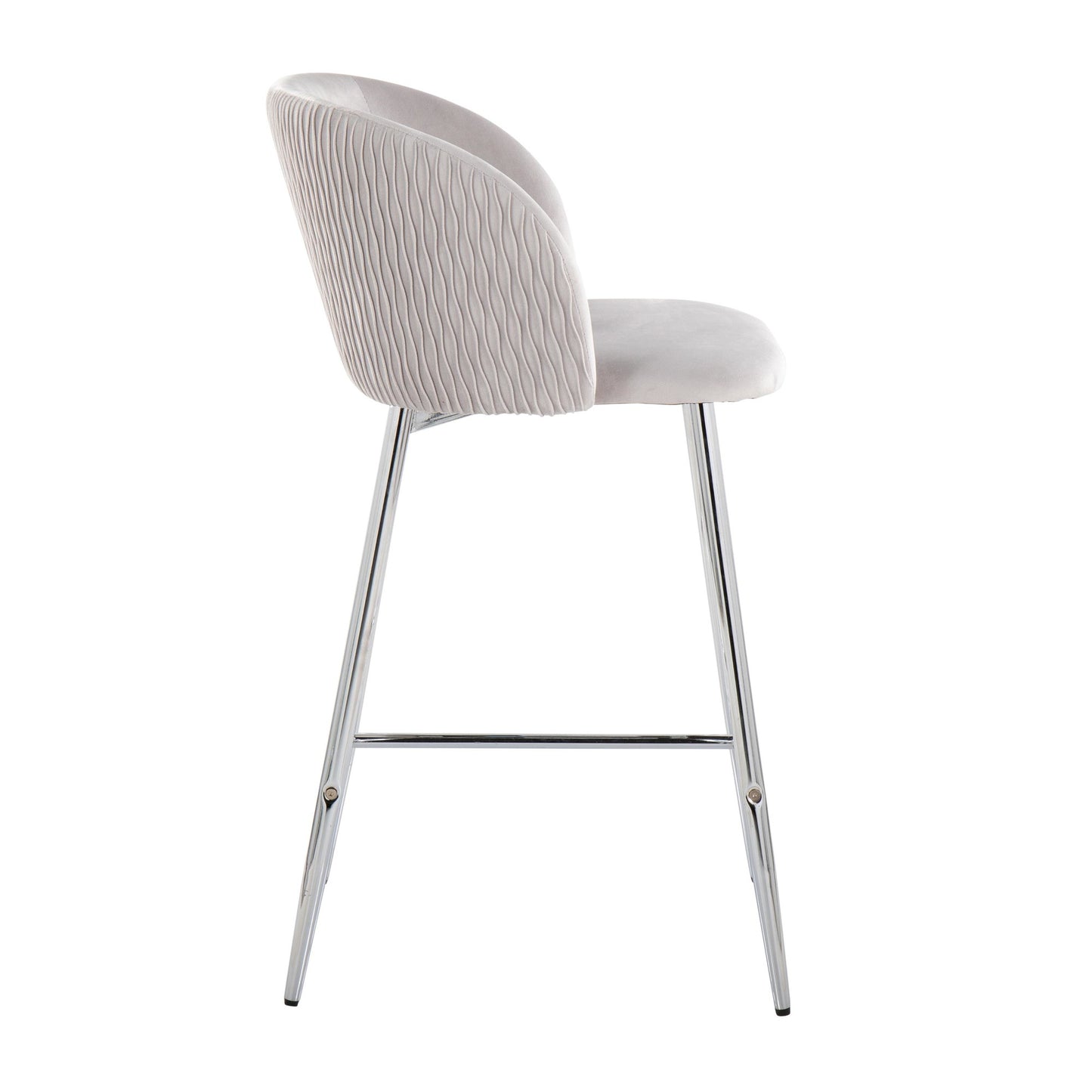 Fran Pleated Waves Contemporary/Glam Fixed-Height Counter Stool in Chrome Metal and Green Velvet By LumiSource - Set of 2 | Counter Stools | Modishstore - 14