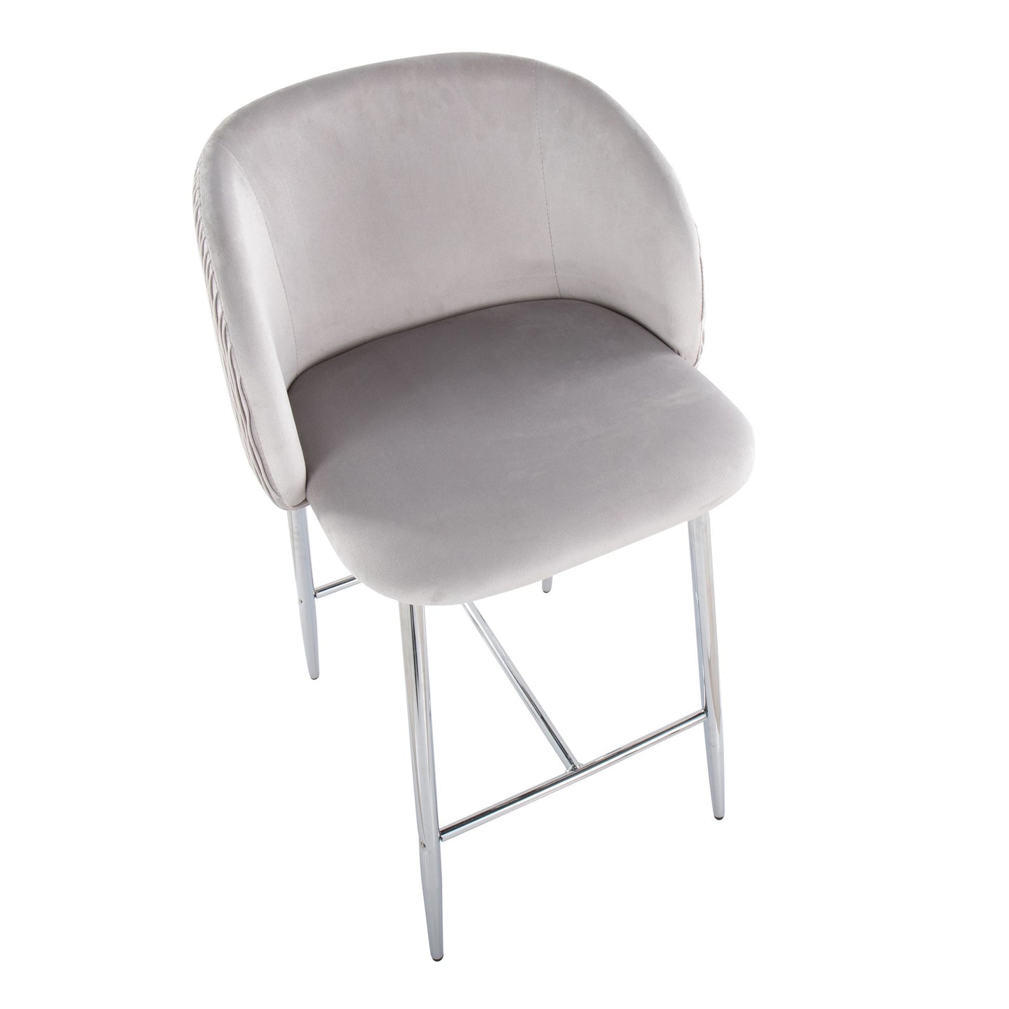 Fran Pleated Waves Contemporary/Glam Fixed-Height Counter Stool in Chrome Metal and Green Velvet By LumiSource - Set of 2 | Counter Stools | Modishstore - 11