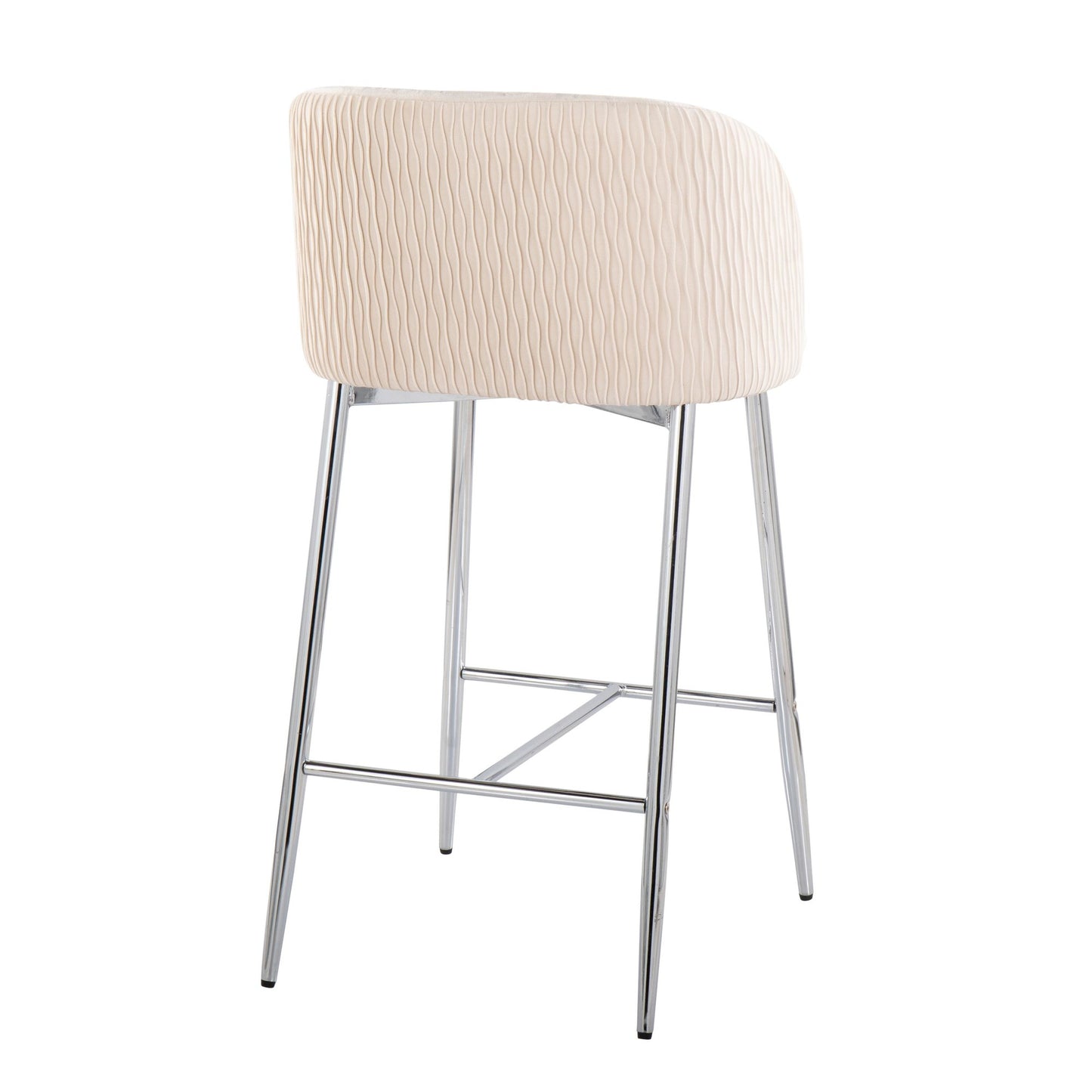 Fran Pleated Waves Contemporary/Glam Fixed-Height Counter Stool in Chrome Metal and Green Velvet By LumiSource - Set of 2 | Counter Stools | Modishstore - 23