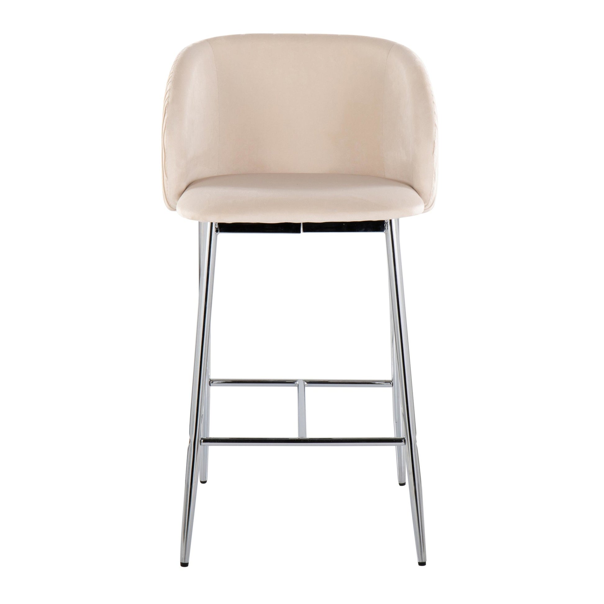 Fran Pleated Waves Contemporary/Glam Fixed-Height Counter Stool in Chrome Metal and Green Velvet By LumiSource - Set of 2 | Counter Stools | Modishstore - 18