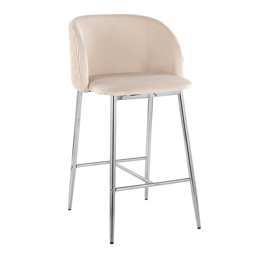 Fran Pleated Waves Contemporary/Glam Fixed-Height Counter Stool in Chrome Metal and Green Velvet By LumiSource - Set of 2 | Counter Stools | Modishstore - 21