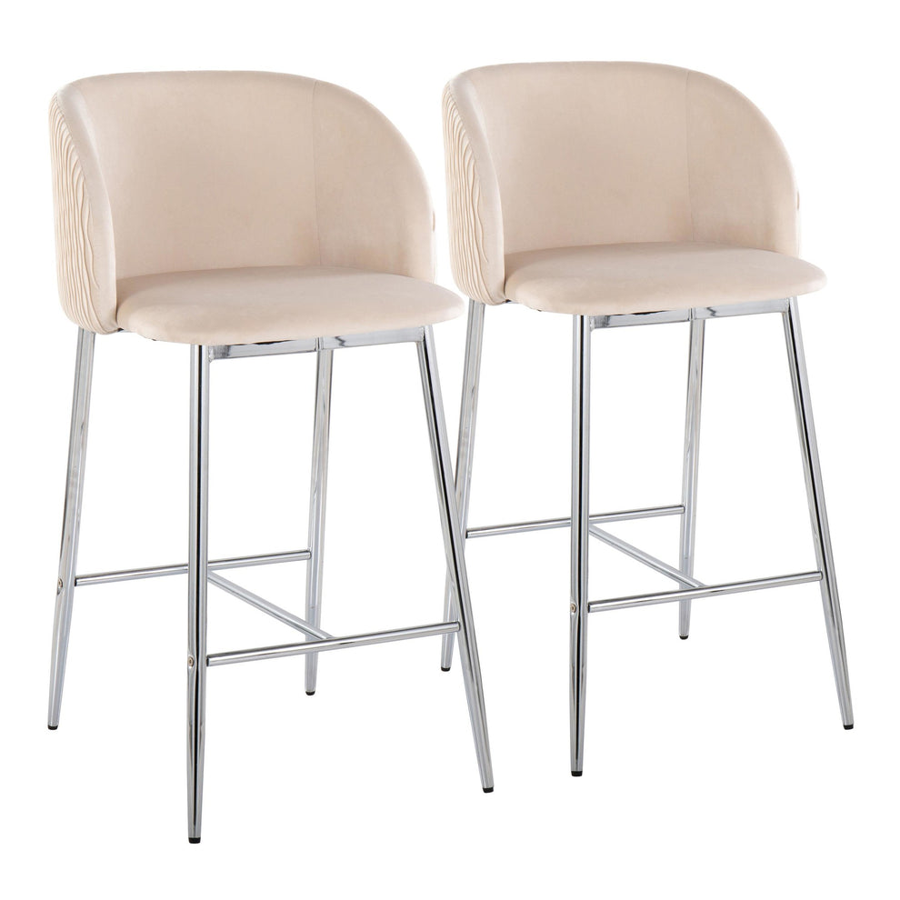 Fran Pleated Waves Contemporary/Glam Fixed-Height Counter Stool in Chrome Metal and Green Velvet By LumiSource - Set of 2 | Counter Stools | Modishstore - 17