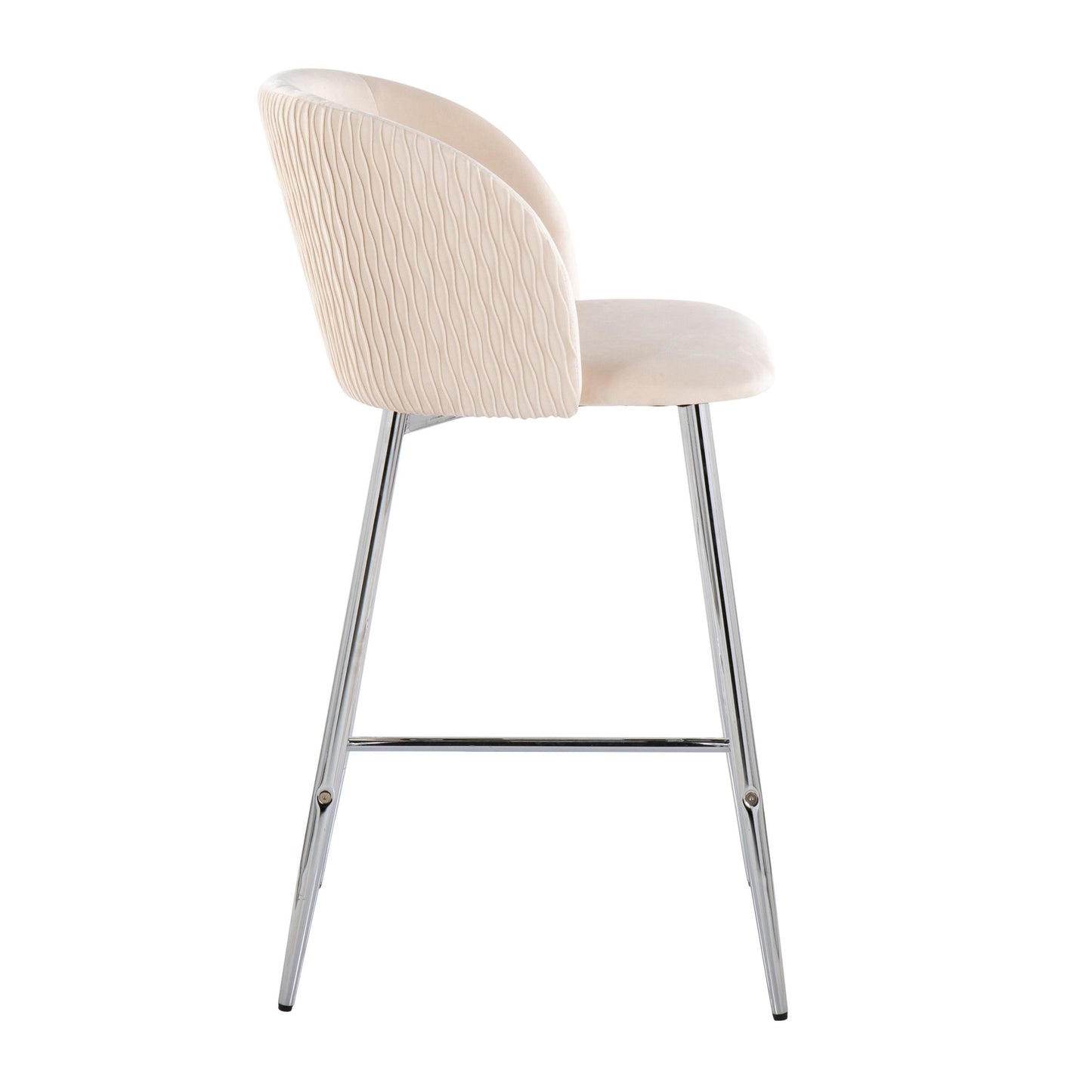 Fran Pleated Waves Contemporary/Glam Fixed-Height Counter Stool in Chrome Metal and Green Velvet By LumiSource - Set of 2 | Counter Stools | Modishstore - 22