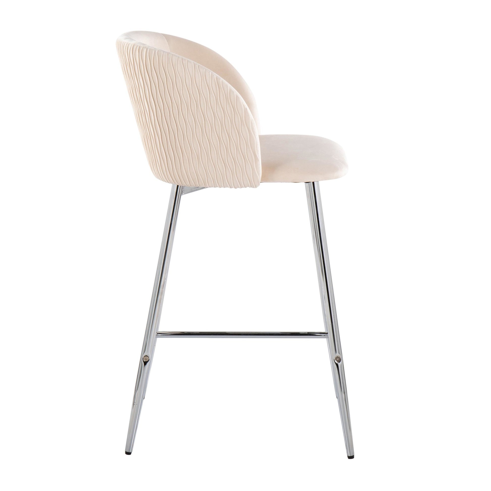 Fran Pleated Waves Contemporary/Glam Fixed-Height Counter Stool in Chrome Metal and Green Velvet By LumiSource - Set of 2 | Counter Stools | Modishstore - 22