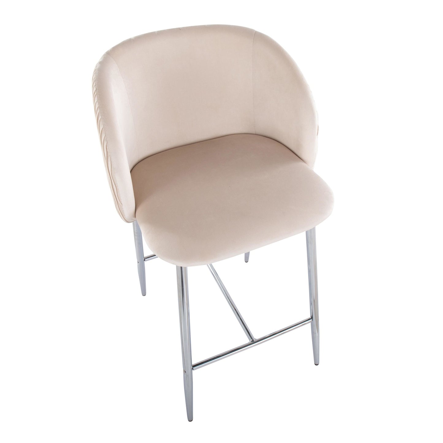 Fran Pleated Waves Contemporary/Glam Fixed-Height Counter Stool in Chrome Metal and Green Velvet By LumiSource - Set of 2 | Counter Stools | Modishstore - 19