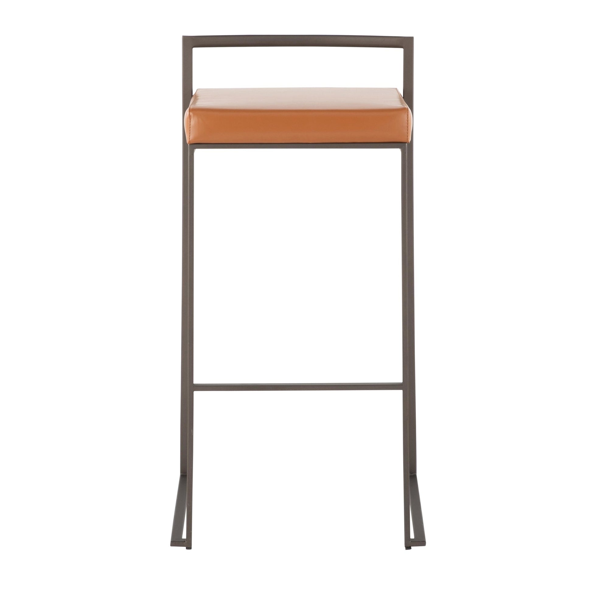 Fuji Industrial Stackable Barstool in Antique with Camel Faux Leather Cushion By LumiSource - Set of 2 | Bar Stools | Modishstore - 8