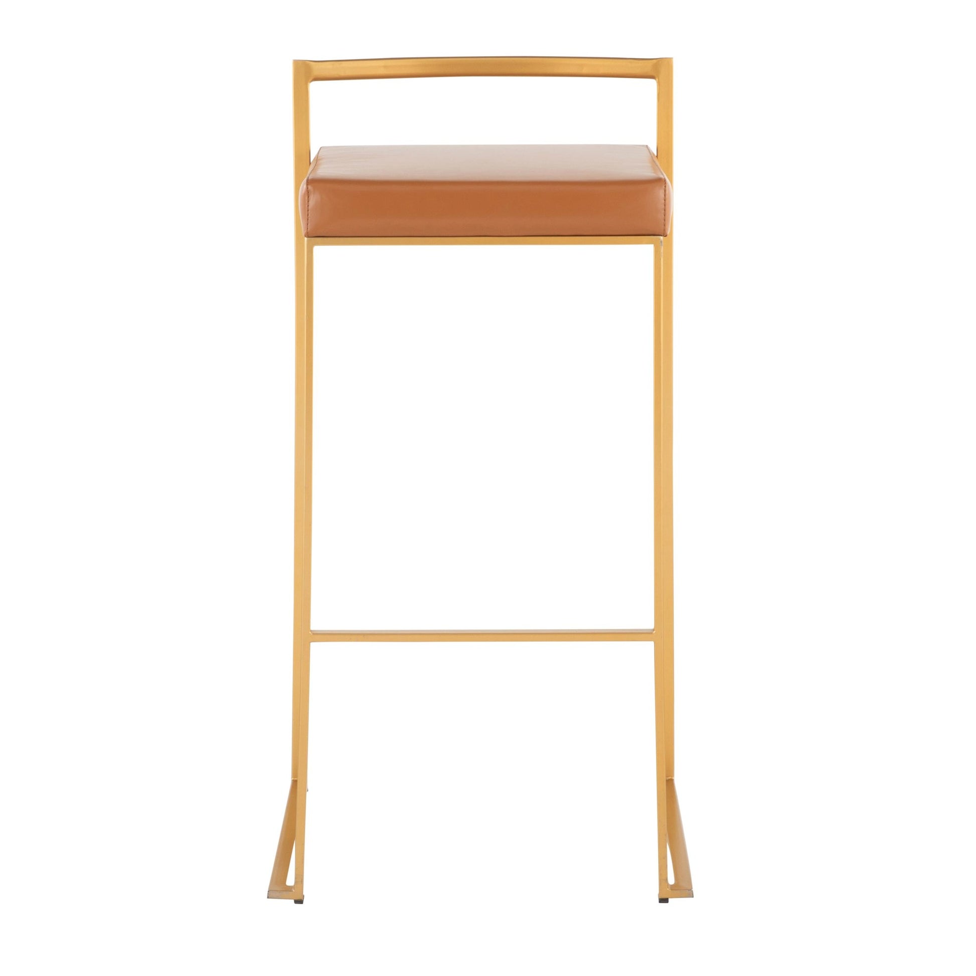 Fuji Contemporary Barstool in Gold with Camel Faux Leather By LumiSource - Set of 2 | Bar Stools | Modishstore - 2