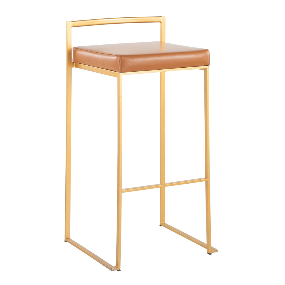 Fuji Contemporary Barstool in Gold with Camel Faux Leather By LumiSource - Set of 2 | Bar Stools | Modishstore - 5