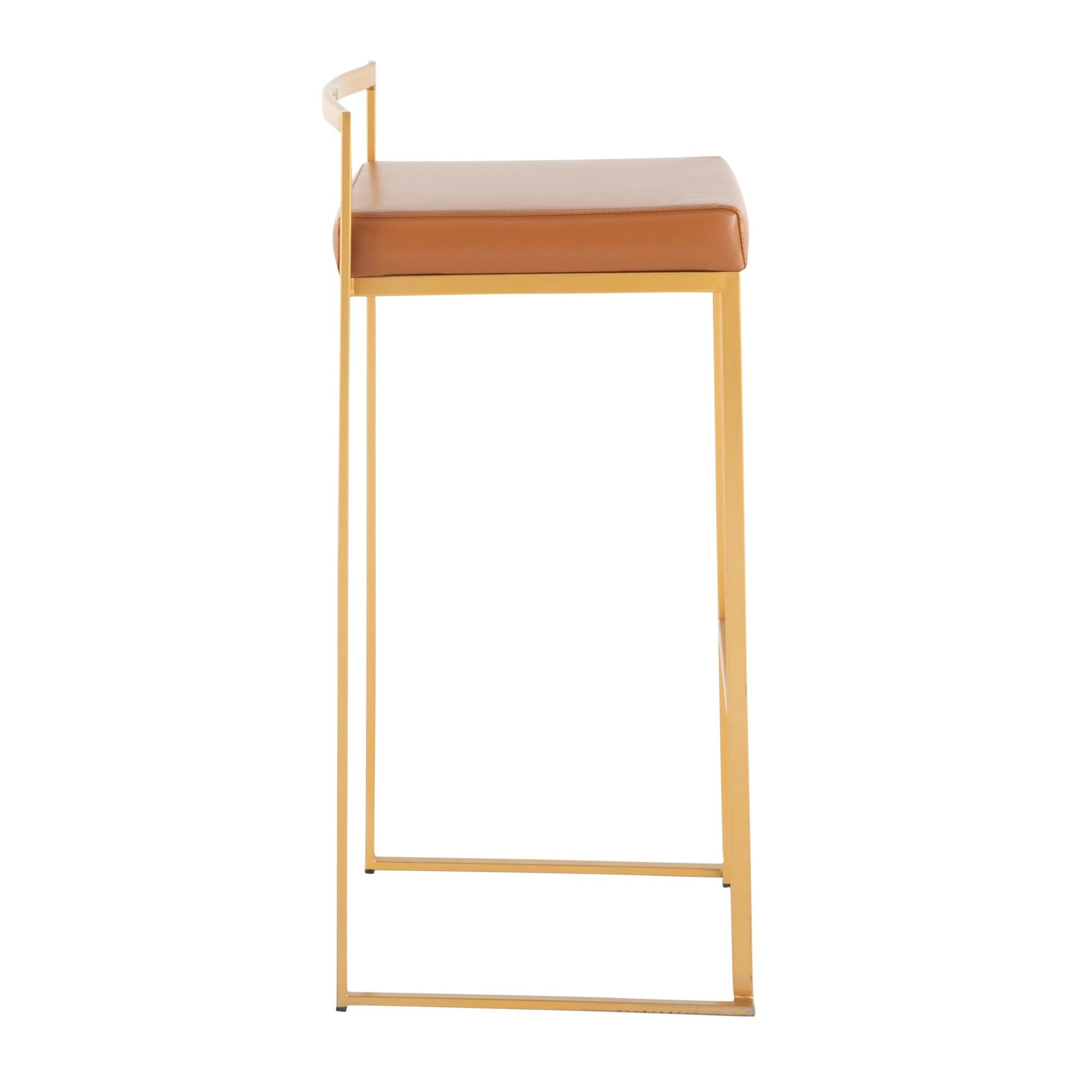 Fuji Contemporary Barstool in Gold with Camel Faux Leather By LumiSource - Set of 2 | Bar Stools | Modishstore - 6
