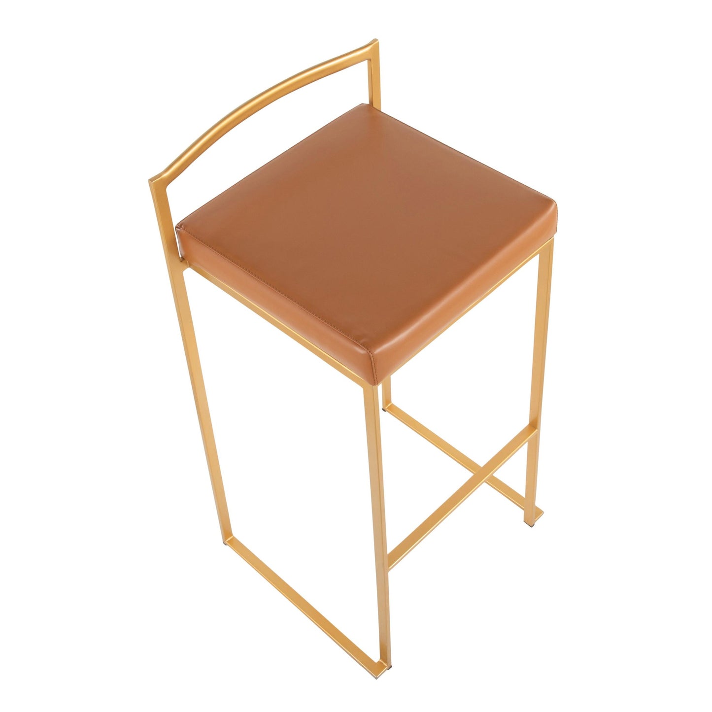 Fuji Contemporary Barstool in Gold with Camel Faux Leather By LumiSource - Set of 2 | Bar Stools | Modishstore - 3