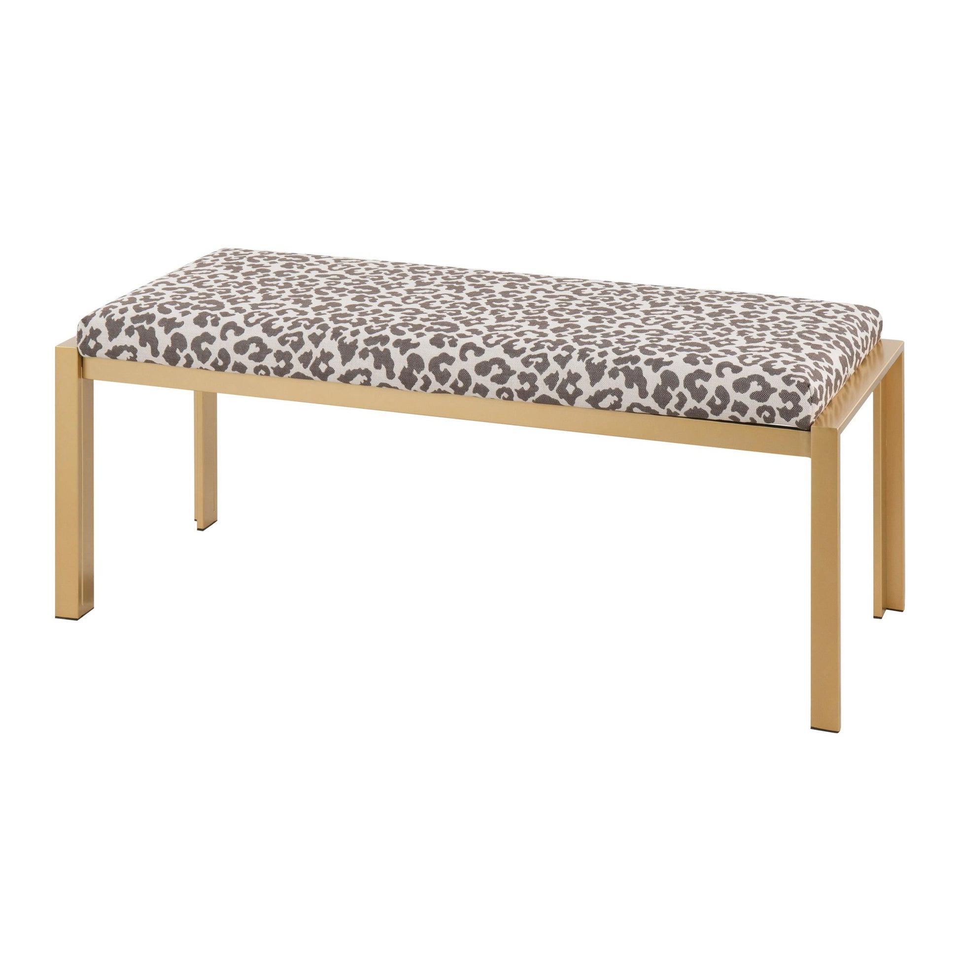 Fuji Contemporary Bench in Gold Metal and Beige Leopard Fabric By LumiSource | Dining Chairs | Modishstore - 4