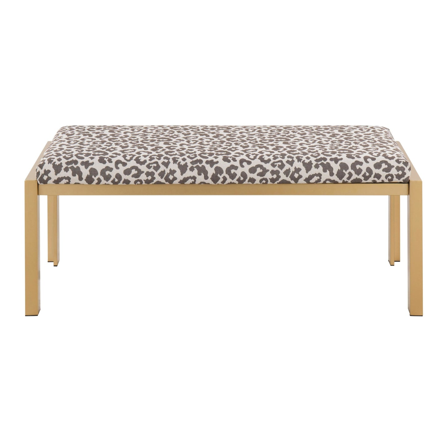 Fuji Contemporary Bench in Gold Metal and Beige Leopard Fabric By LumiSource | Dining Chairs | Modishstore - 5