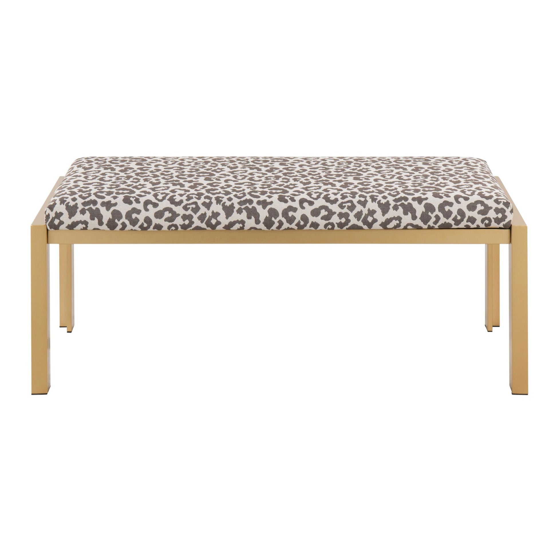 Fuji Contemporary Bench in Gold Metal and Beige Leopard Fabric By LumiSource | Dining Chairs | Modishstore - 5