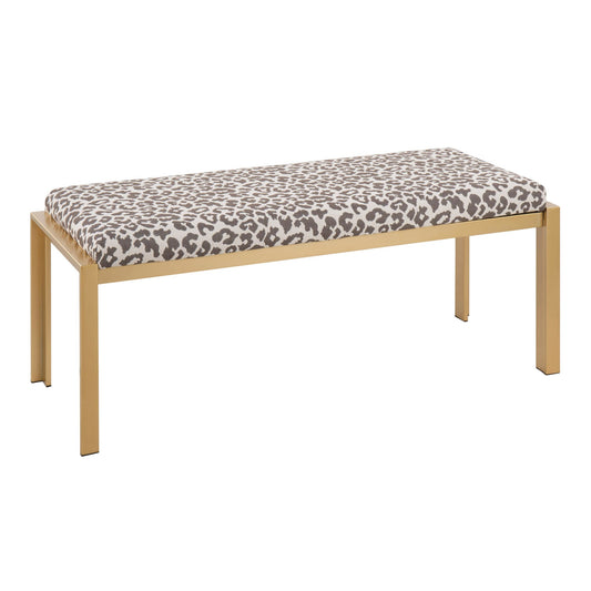 Fuji Contemporary Bench in Gold Metal and Beige Leopard Fabric By LumiSource | Dining Chairs | Modishstore