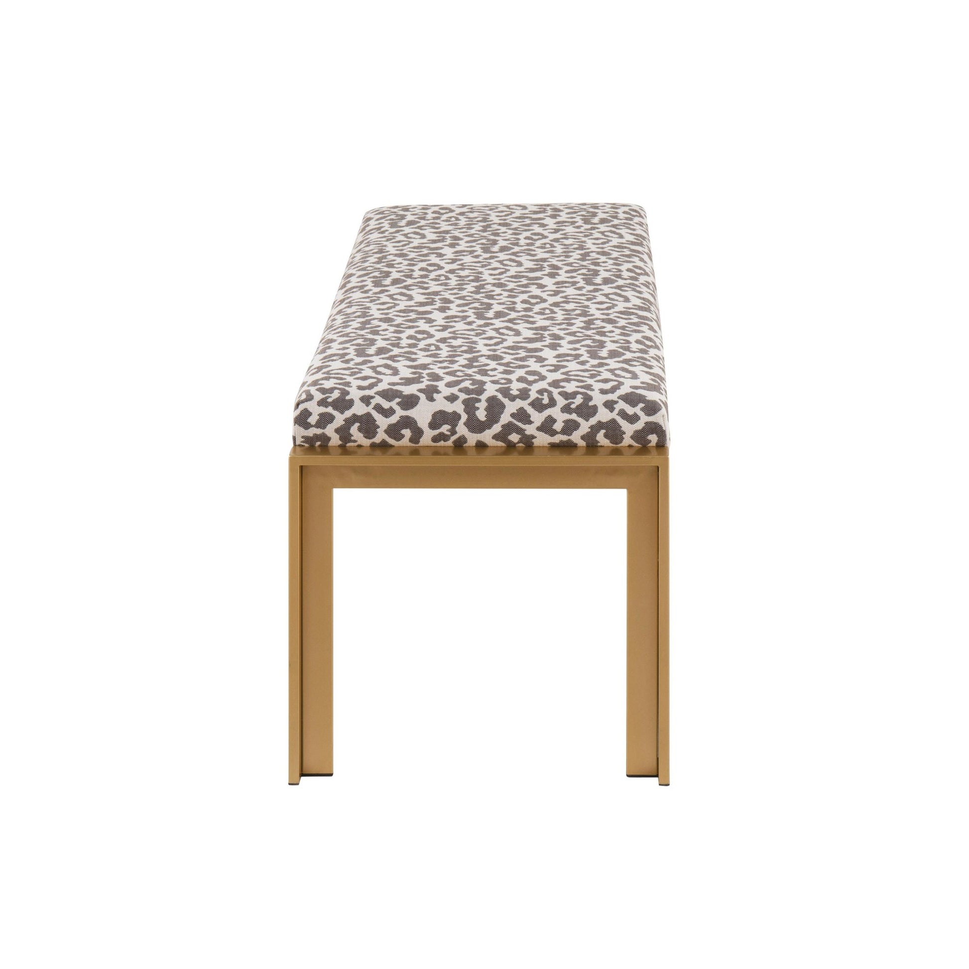 Fuji Contemporary Bench in Gold Metal and Beige Leopard Fabric By LumiSource | Dining Chairs | Modishstore - 3