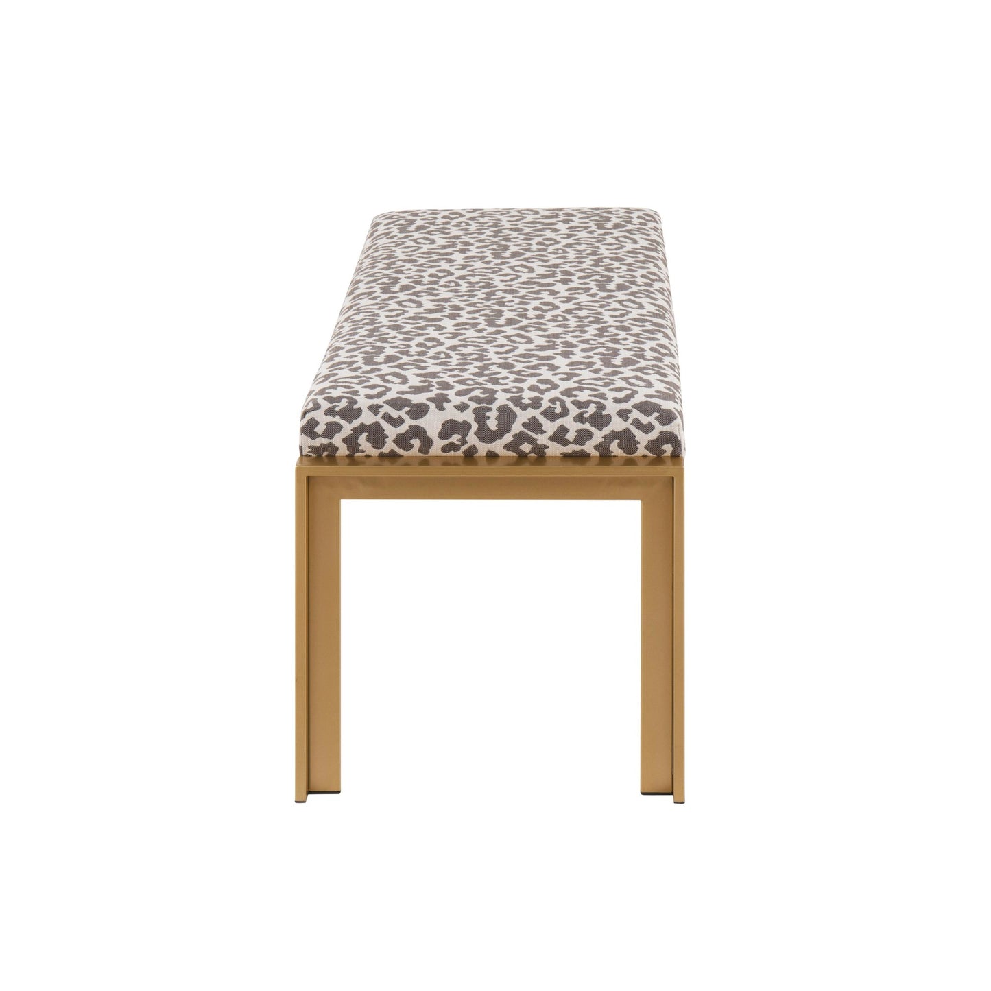 Fuji Contemporary Bench in Gold Metal and Beige Leopard Fabric By LumiSource | Dining Chairs | Modishstore - 3