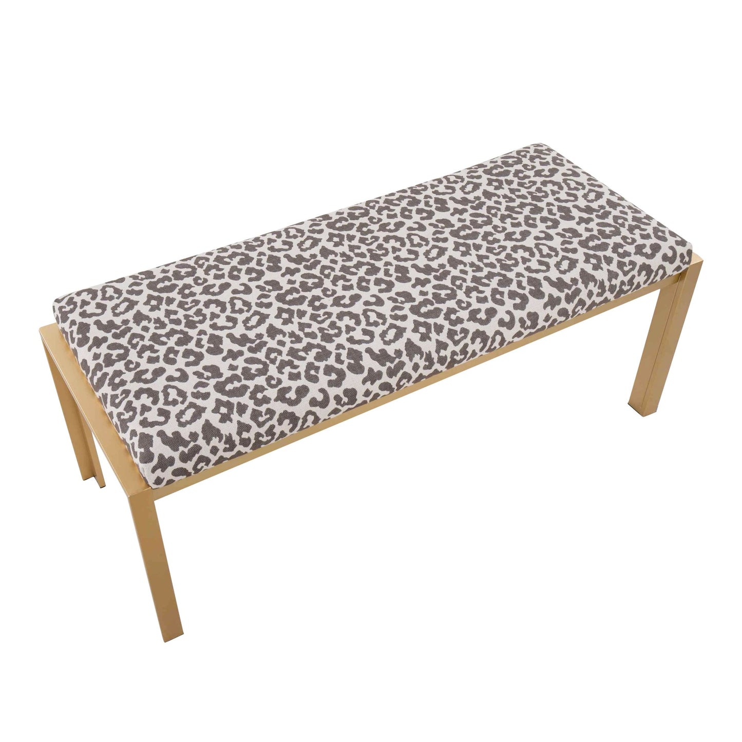 Fuji Contemporary Bench in Gold Metal and Beige Leopard Fabric By LumiSource | Dining Chairs | Modishstore - 6