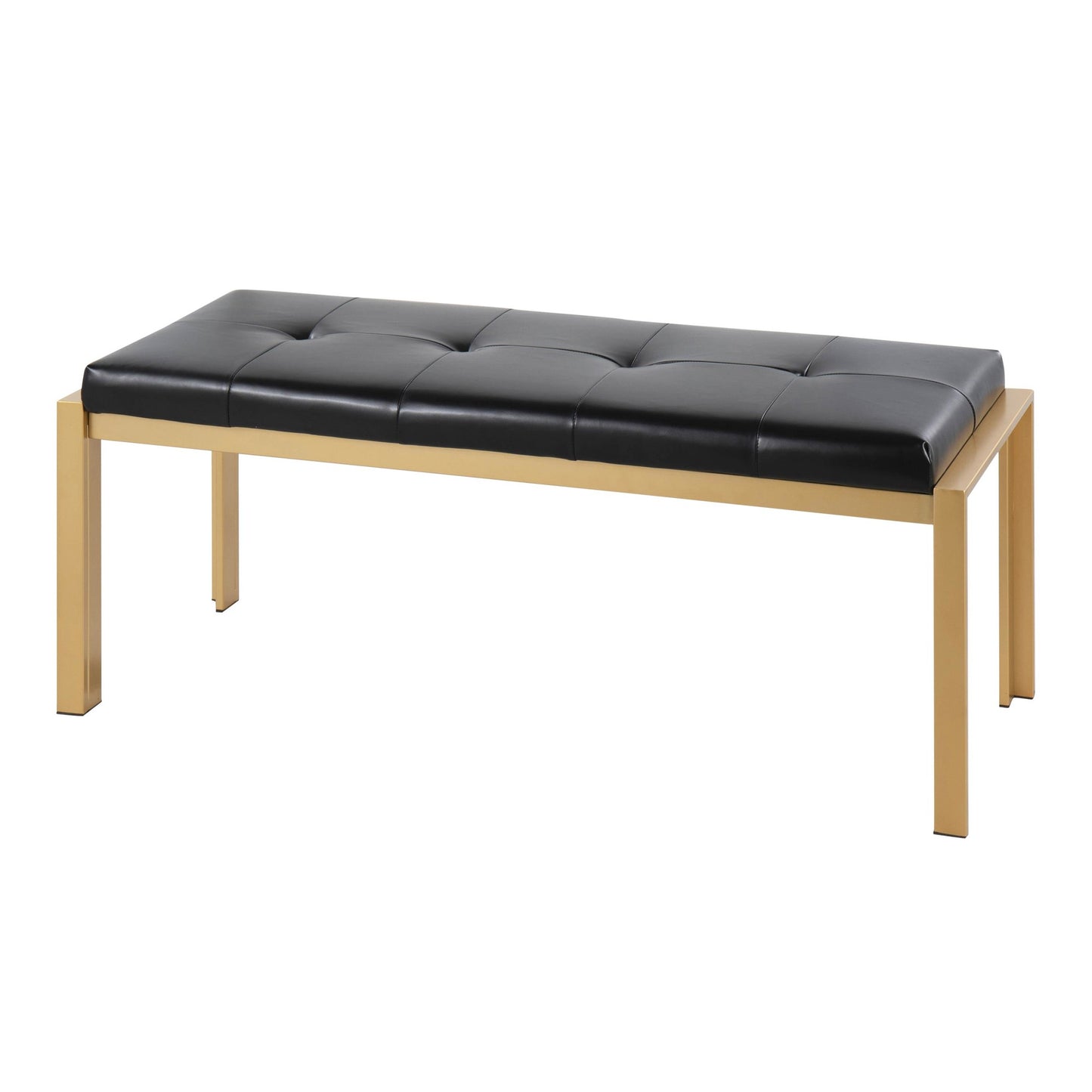 Fuji Contemporary Bench in Gold Metal and Black Faux Leather By LumiSource | Dining Chairs | Modishstore - 4