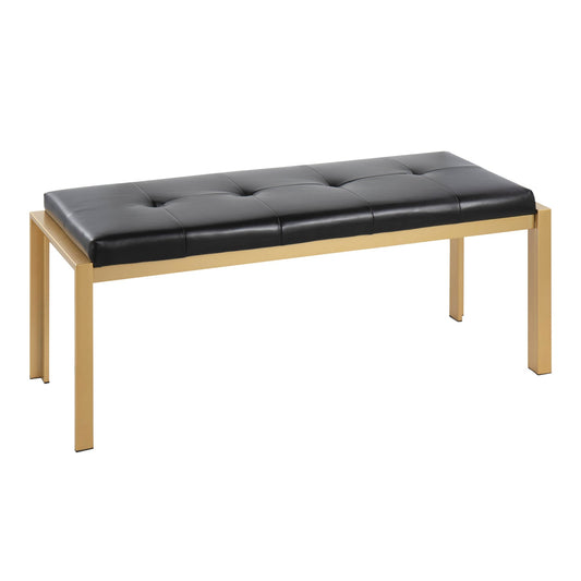 Fuji Contemporary Bench in Gold Metal and Black Faux Leather By LumiSource | Dining Chairs | Modishstore