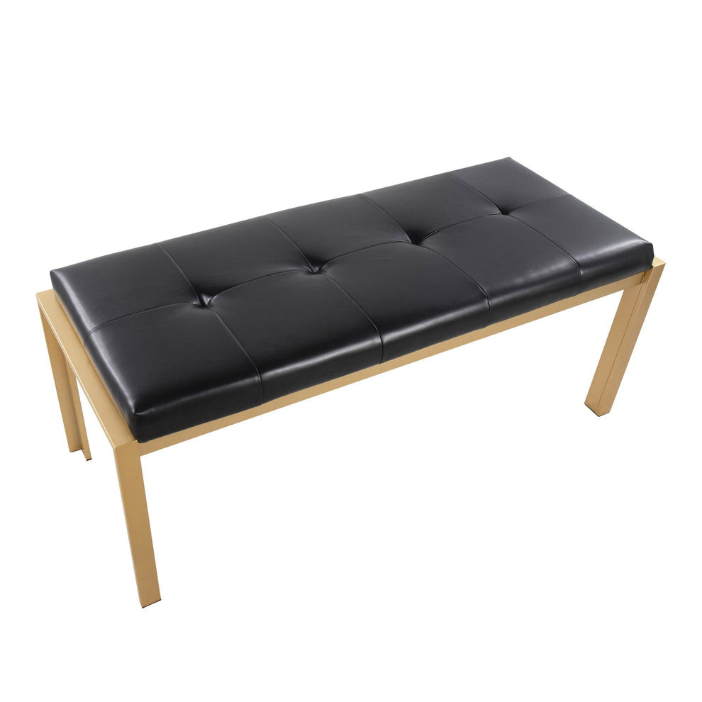 Fuji Contemporary Bench in Gold Metal and Black Faux Leather By LumiSource | Dining Chairs | Modishstore - 6