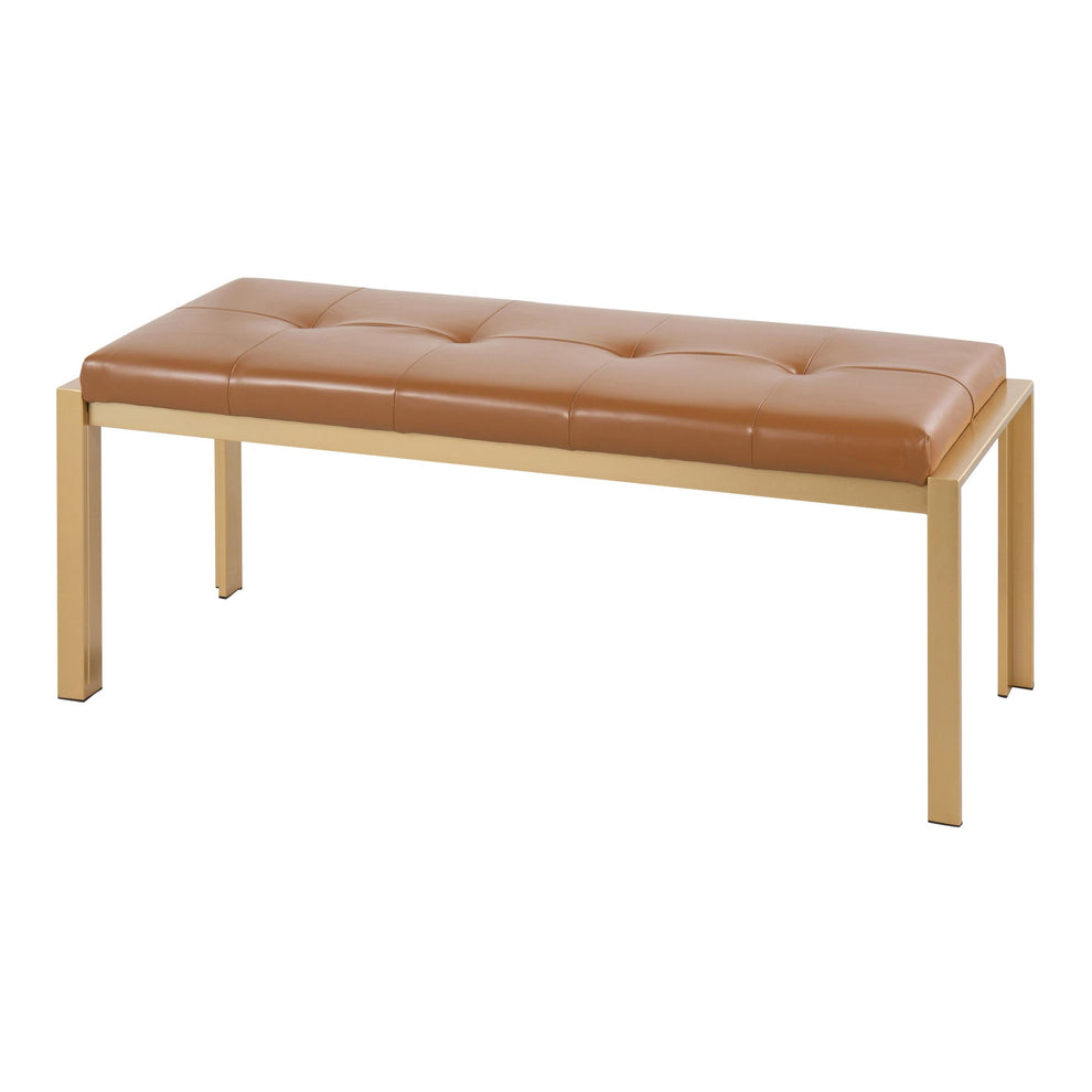 Fuji Contemporary Bench in Gold Metal and Black Faux Leather By LumiSource | Dining Chairs | Modishstore - 10