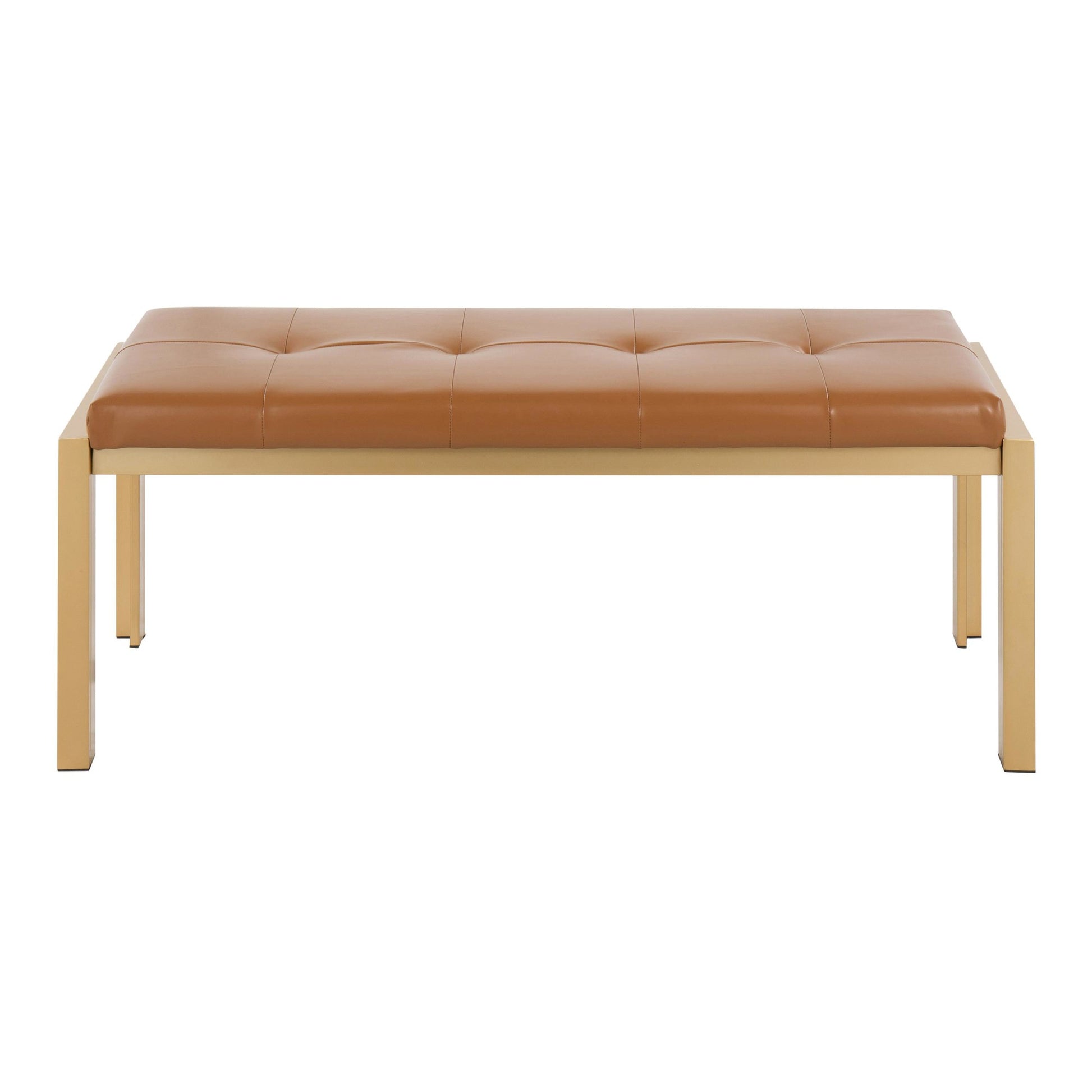 Fuji Contemporary Bench in Gold Metal and Black Faux Leather By LumiSource | Dining Chairs | Modishstore - 11