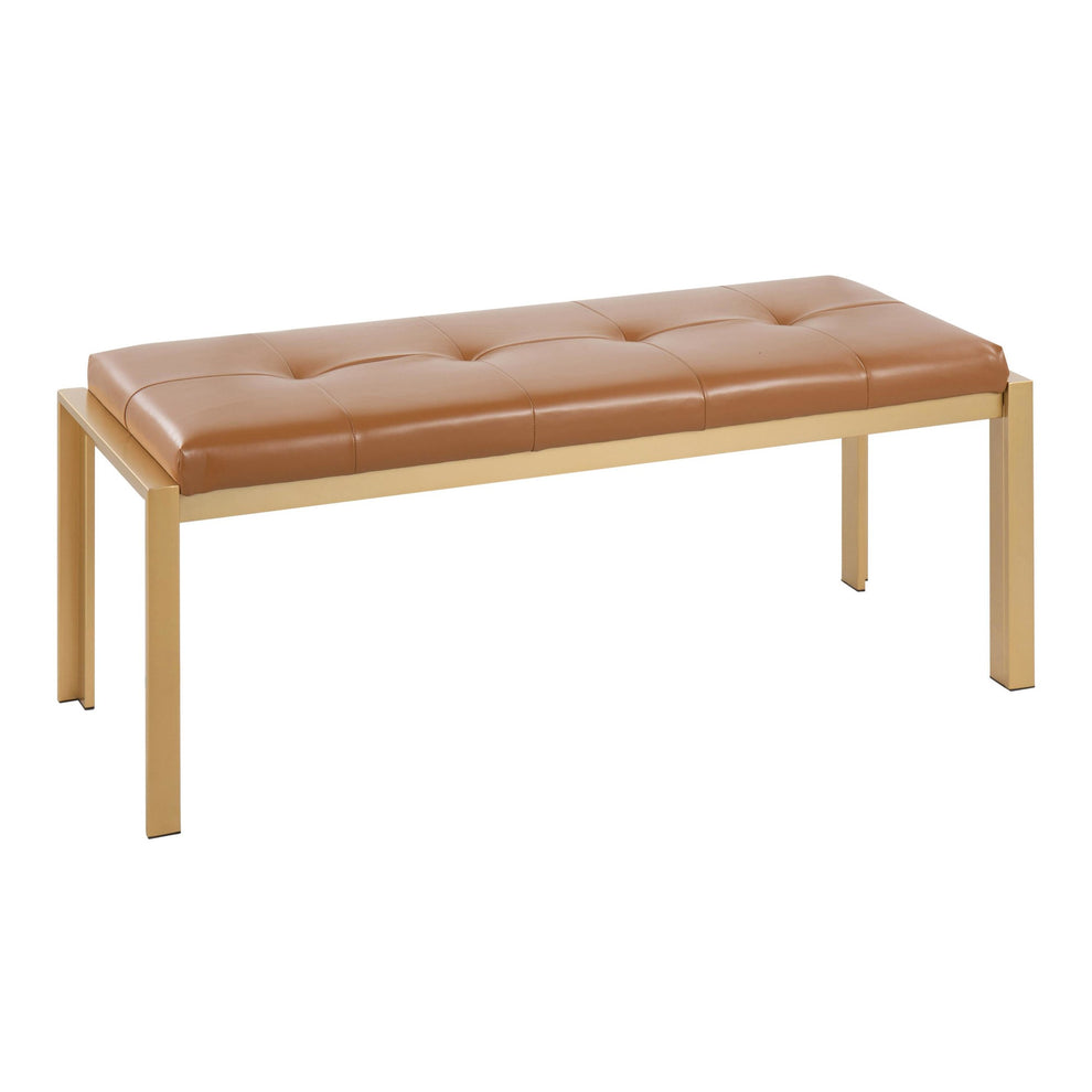 Fuji Contemporary Bench in Gold Metal and Black Faux Leather By LumiSource | Dining Chairs | Modishstore - 7