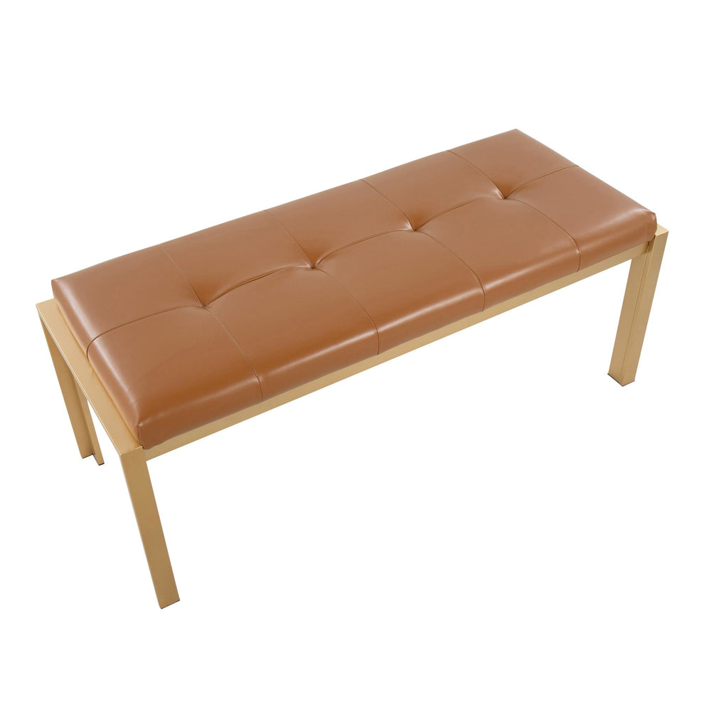 Fuji Contemporary Bench in Gold Metal and Black Faux Leather By LumiSource | Dining Chairs | Modishstore - 12