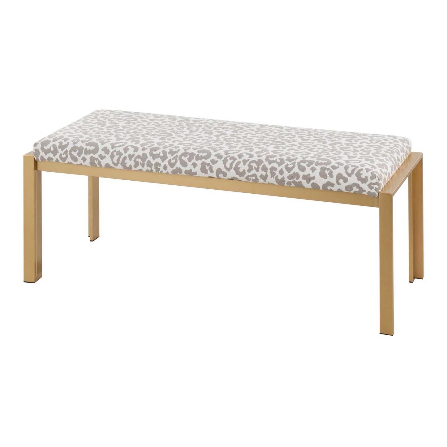 Fuji Contemporary Bench in Gold Metal and Grey Leopard Fabric By LumiSource | Dining Chairs | Modishstore - 4
