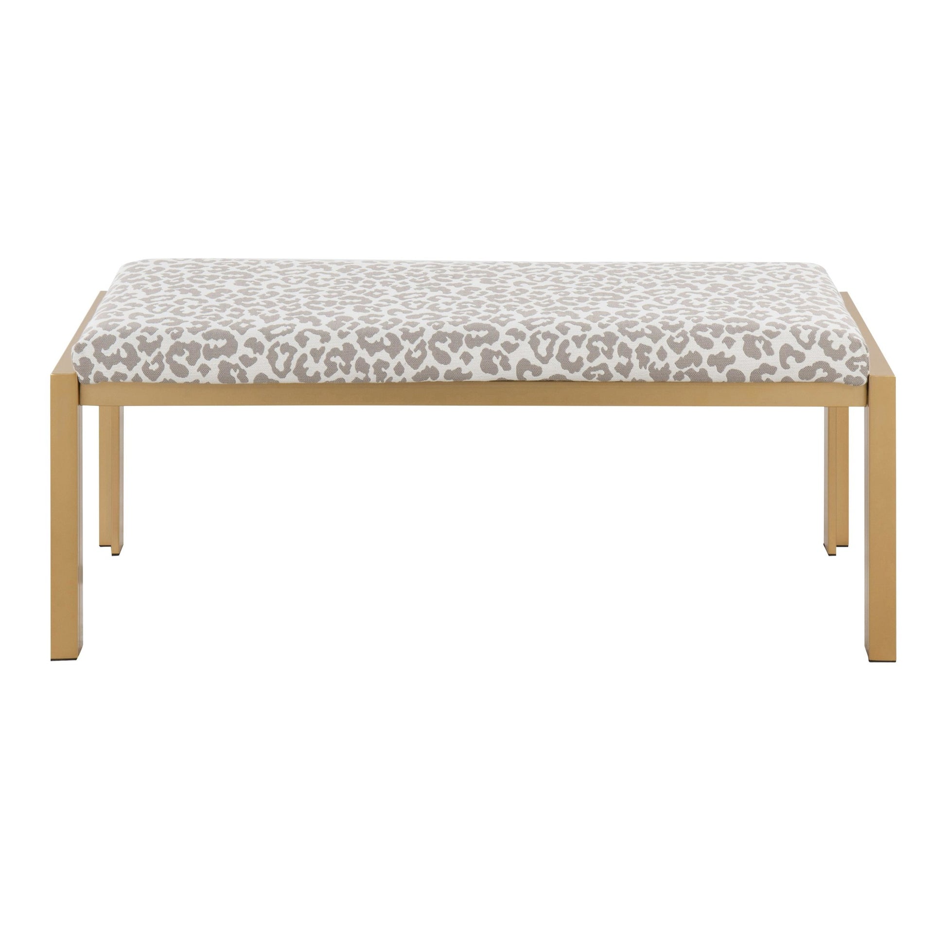 Fuji Contemporary Bench in Gold Metal and Grey Leopard Fabric By LumiSource | Dining Chairs | Modishstore - 5