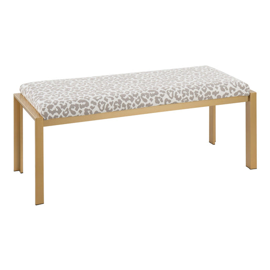 Fuji Contemporary Bench in Gold Metal and Grey Leopard Fabric By LumiSource | Dining Chairs | Modishstore