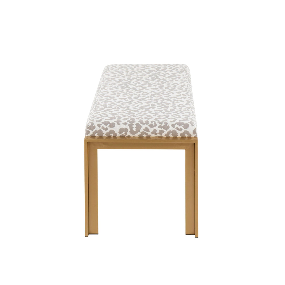 Fuji Contemporary Bench in Gold Metal and Grey Leopard Fabric By LumiSource | Dining Chairs | Modishstore - 3