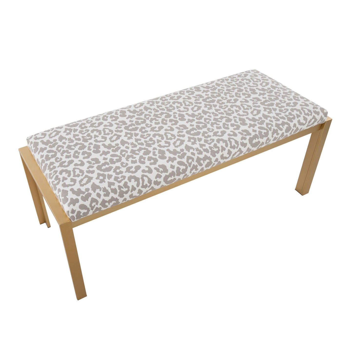 Fuji Contemporary Bench in Gold Metal and Grey Leopard Fabric By LumiSource | Dining Chairs | Modishstore - 6