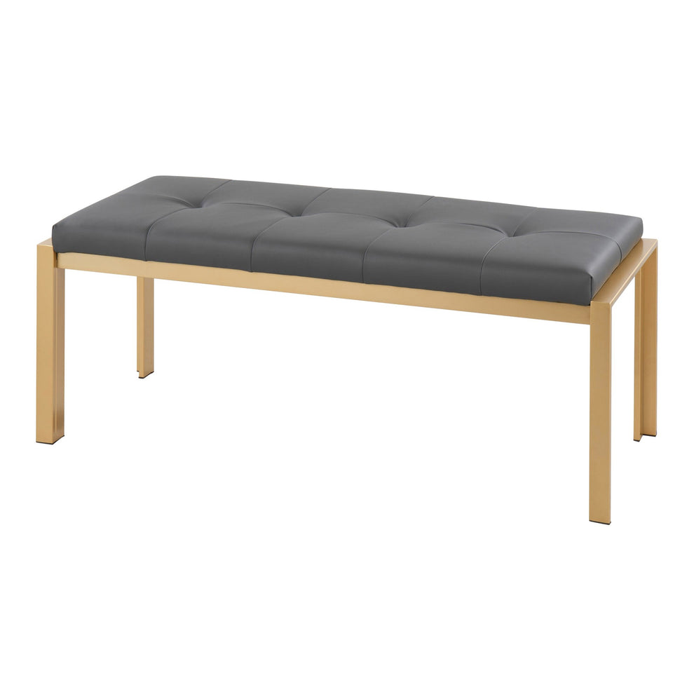 Fuji Contemporary Bench in Gold Metal and Black Faux Leather By LumiSource | Dining Chairs | Modishstore - 17